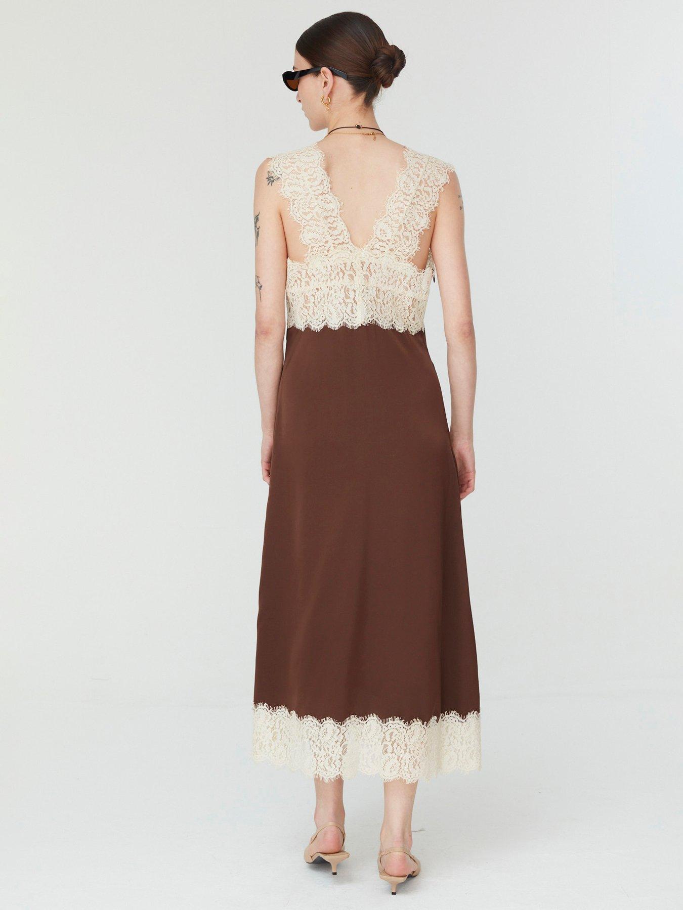 Image 4 of 5 of Jovonna London Mina Women's Lace Trim Sleeveless Midi Dress - Brown