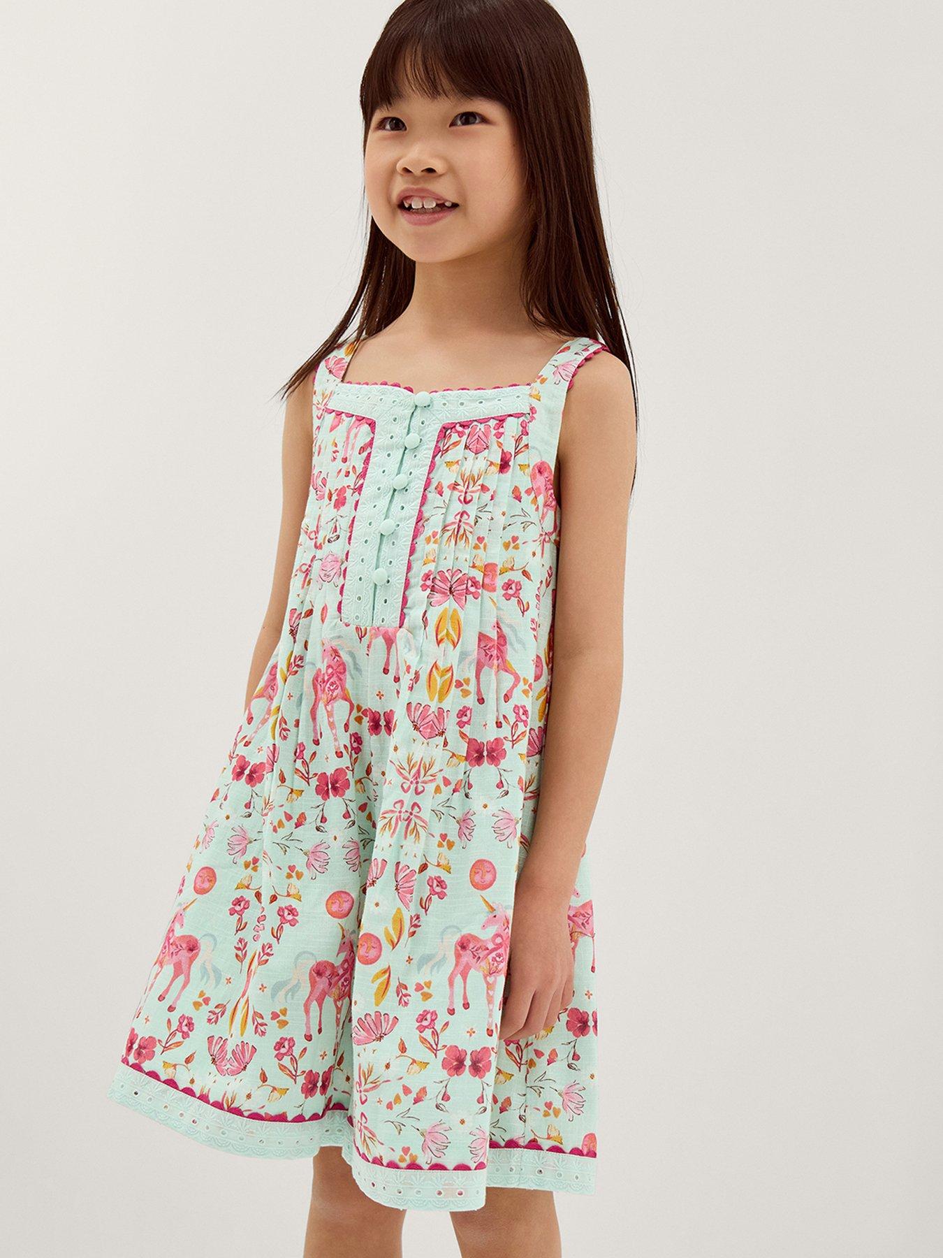 Monsoon Girls Horse Print Slub Playsuit - Blue
