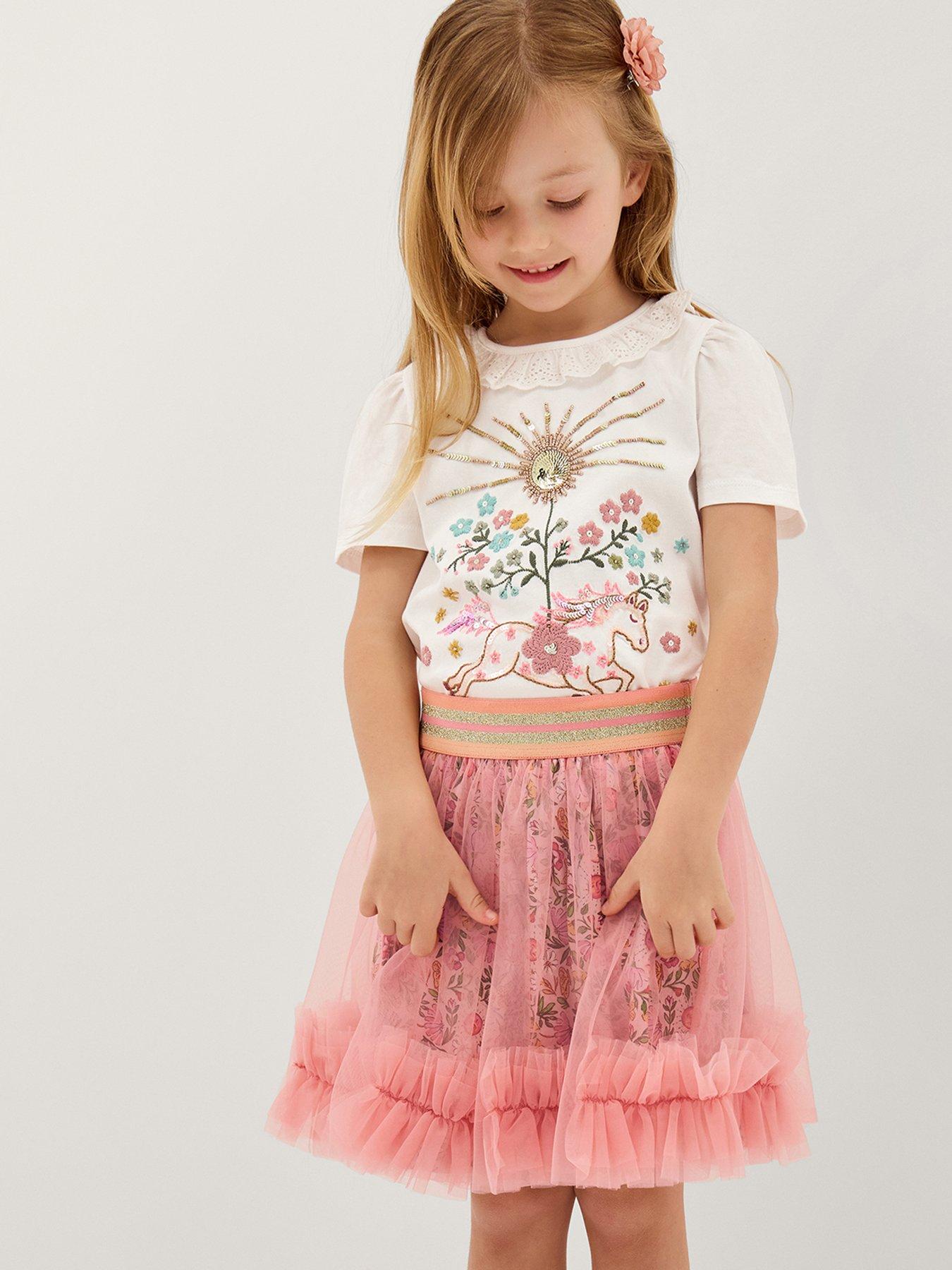 Monsoon Girls Summer Solistice Mesh Disco Skirt Set - Pink