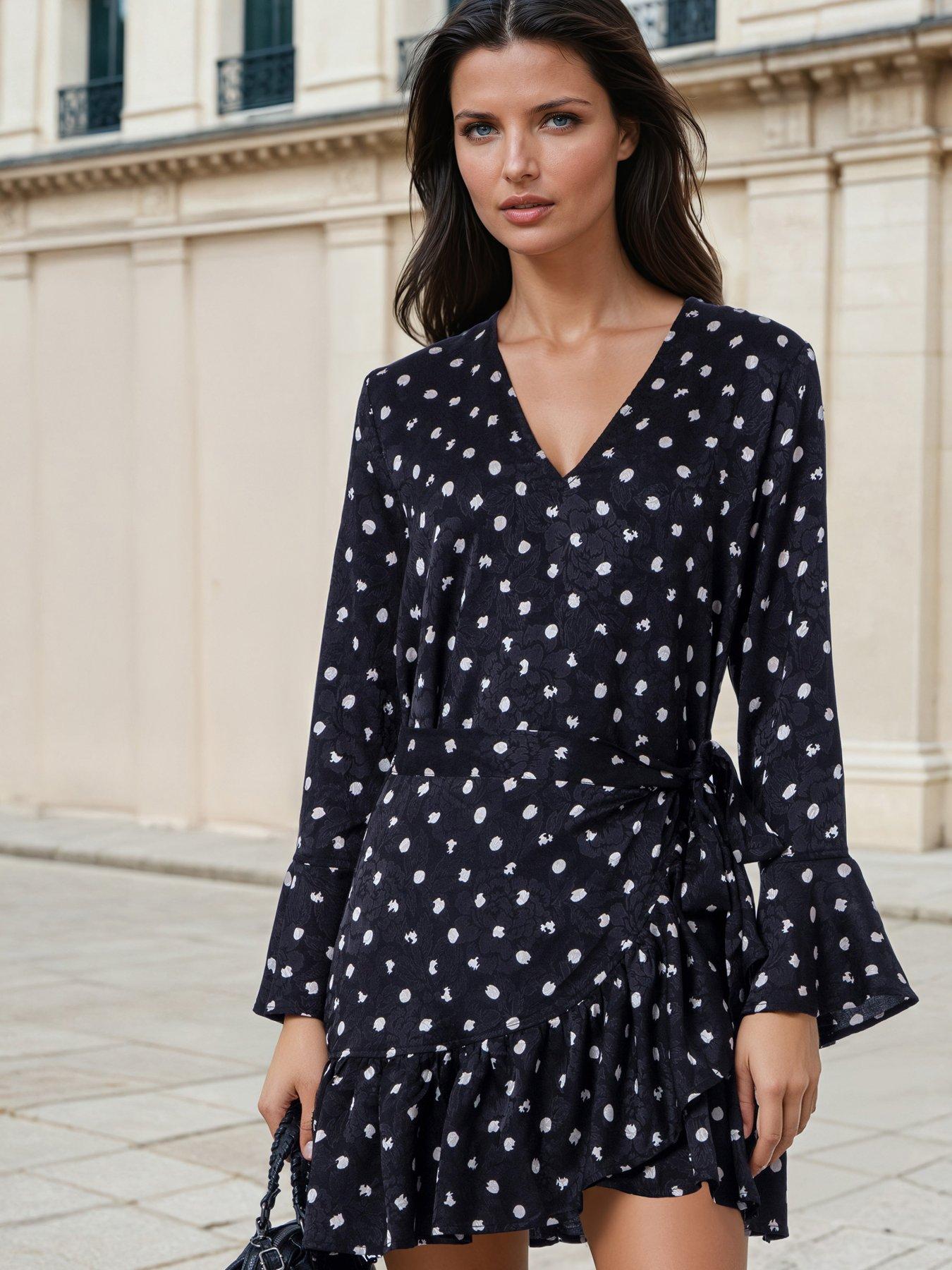 Religion Dot Print Black White Tara Short Wrap Dress