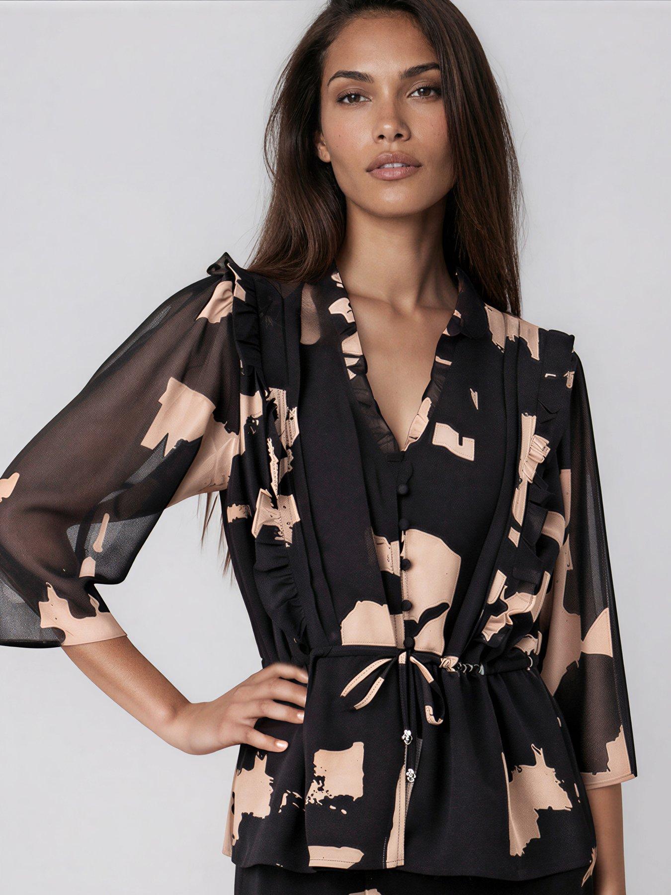 Religion Abstract Facade Ashes Pink Print Evie Top - Black