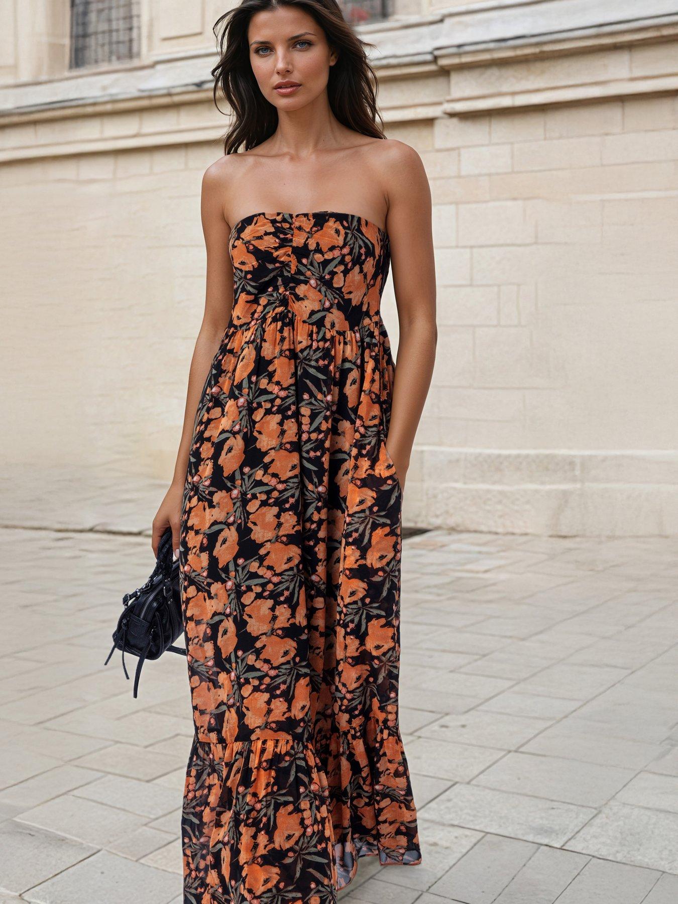 Religion Floral Prime Orange Print Bandeau Harper Maxi Dress