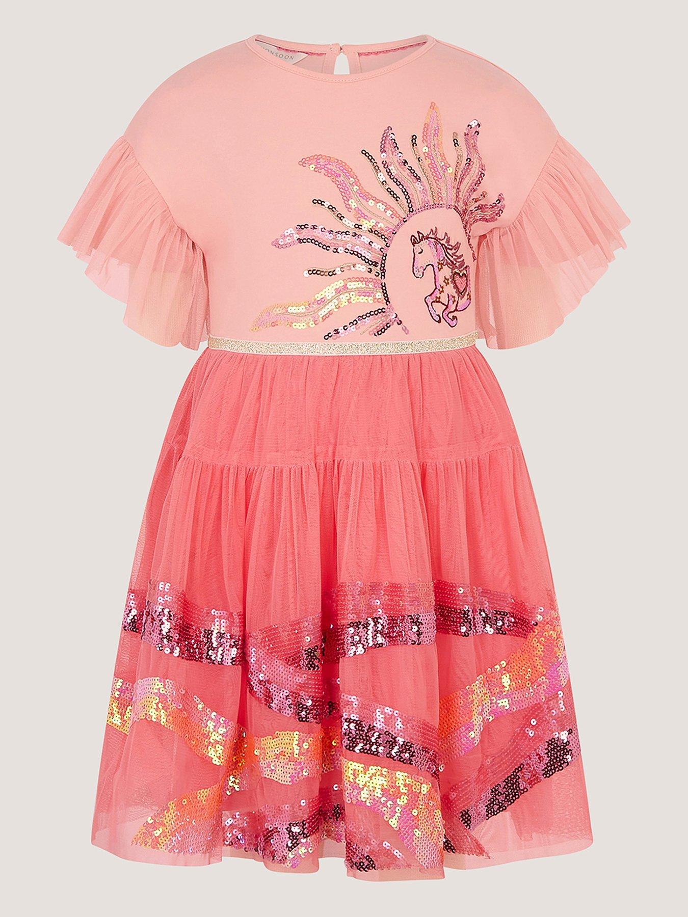Monsoon Girls Summer Solstice Sequin Unicorn Dress - Pink
