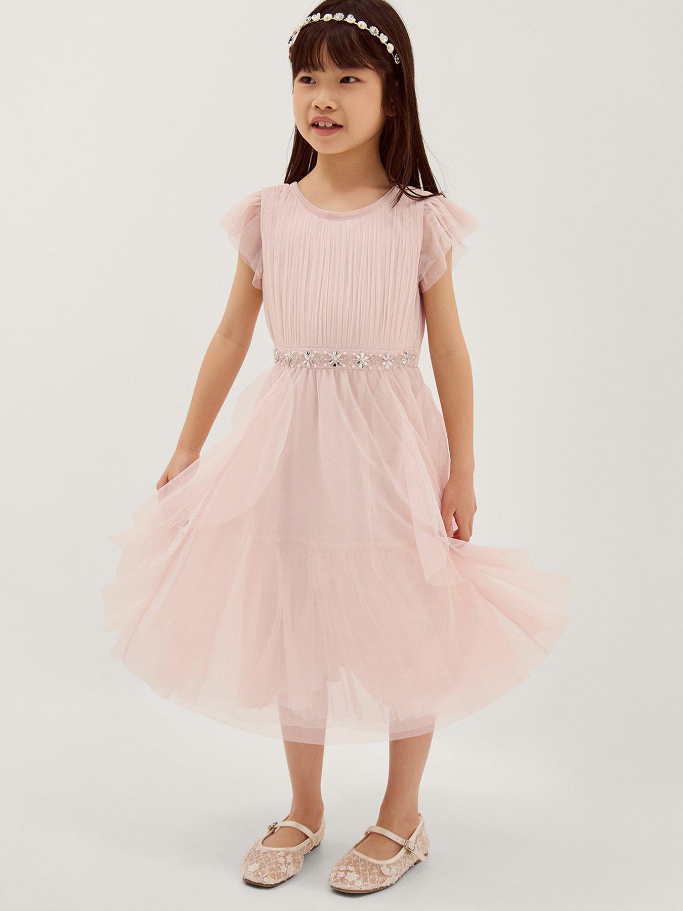 Monsoon Girls Pennie Embroidered Waterfall Dress - Pale Pink