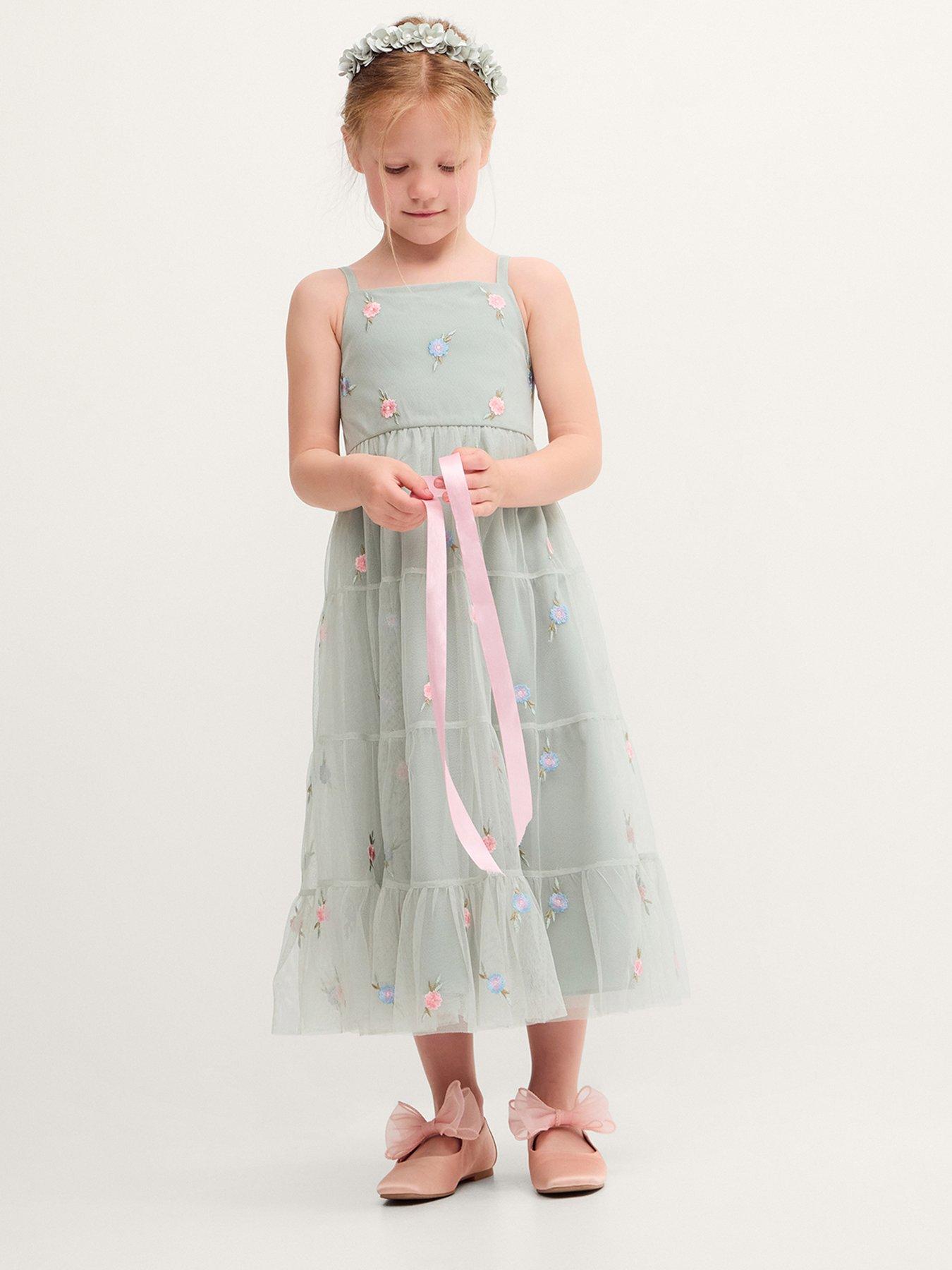 Monsoon Girls Embroidered Midaxi Dress - Light Green
