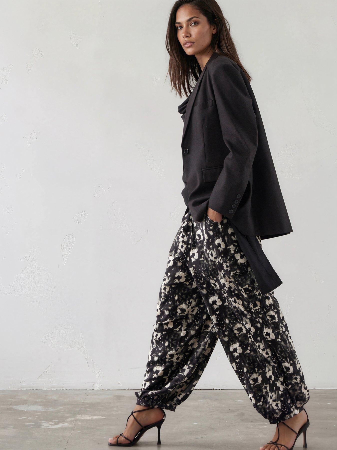 Religion Flora Print Black Ash Balloon Trousers - White