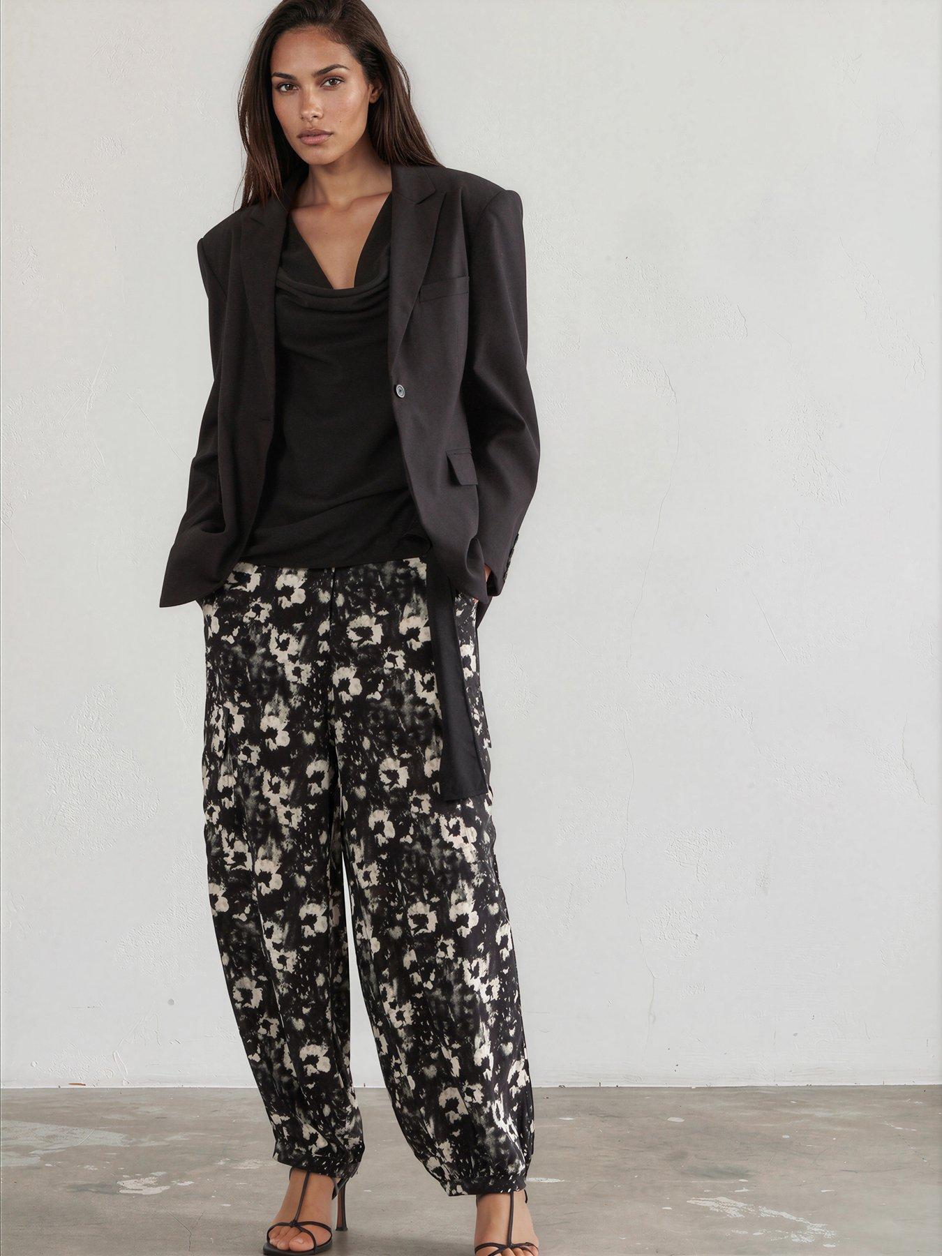 Image 3 of 7 of Religion Flora Print Black Ash Balloon Trousers - White