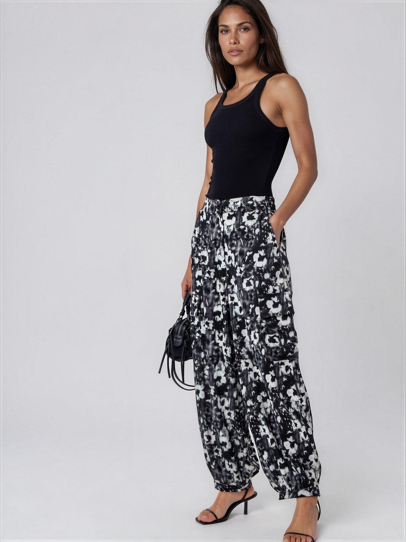Image 7 of 7 of Religion Flora Print Black Ash Balloon Trousers - White