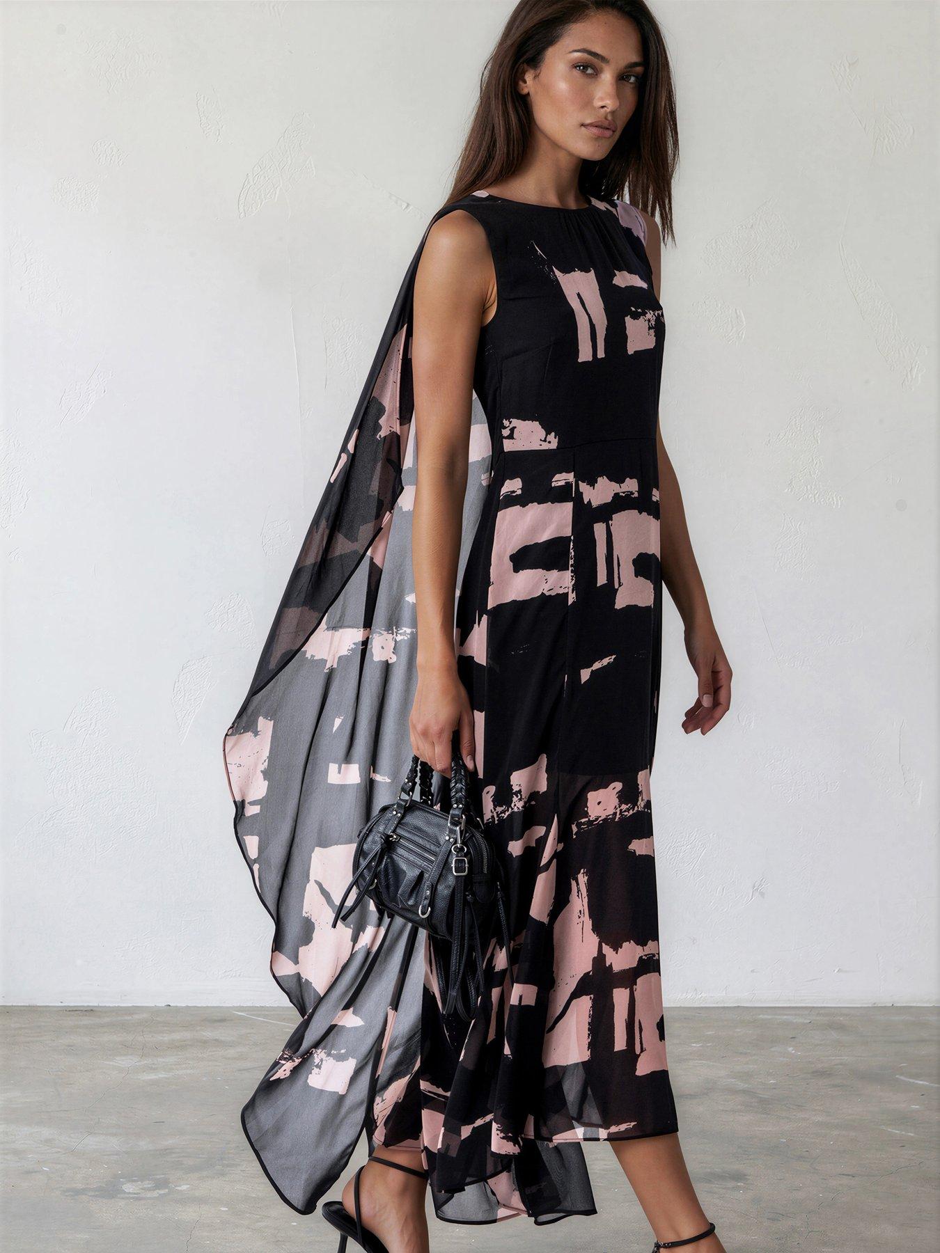 Religion Abstract Facade Ashes Print Shea Maxi Dress - Black