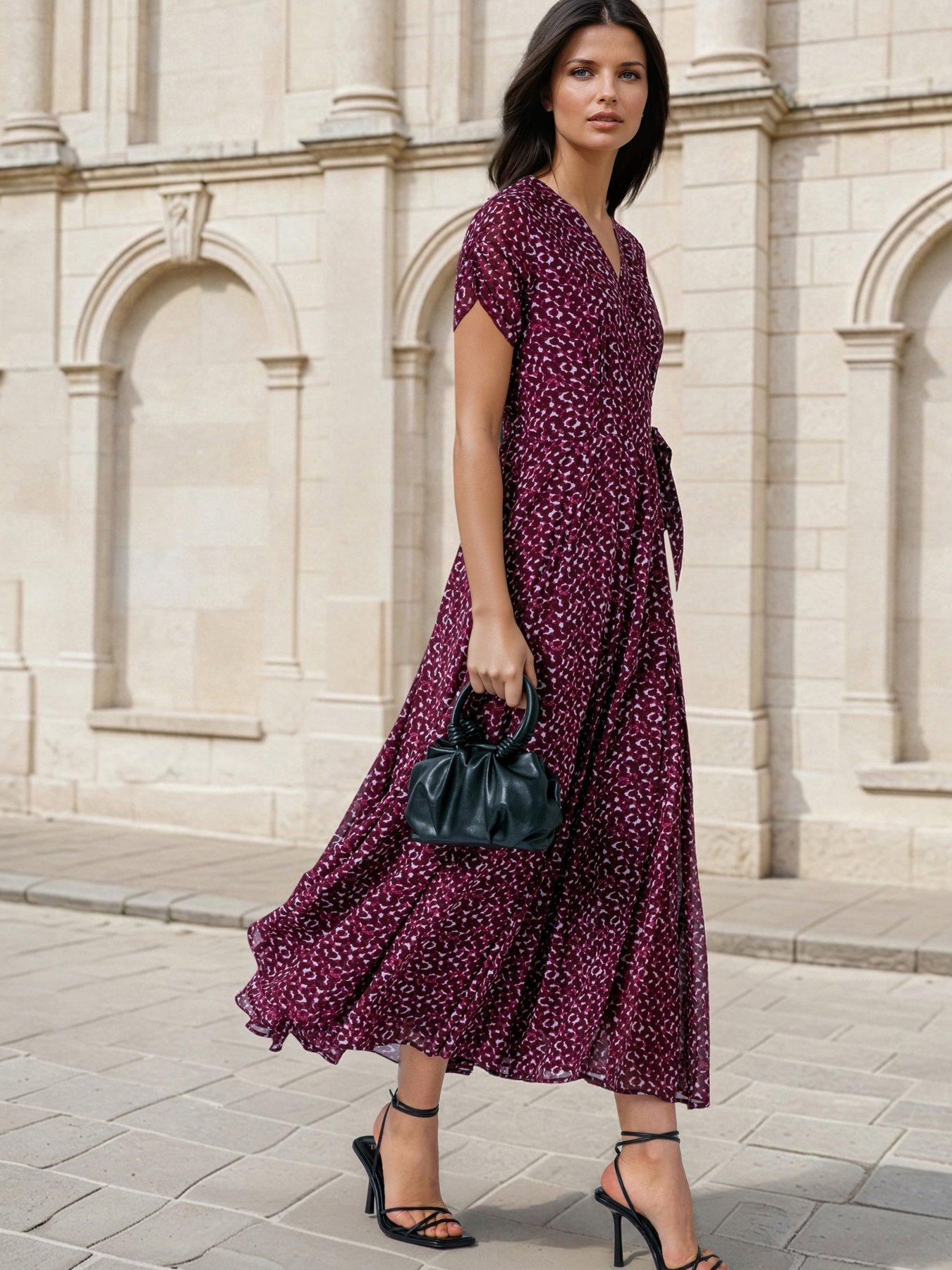 Religion Dot Blend Print Port Red Solstice Wrap Maxi Dress