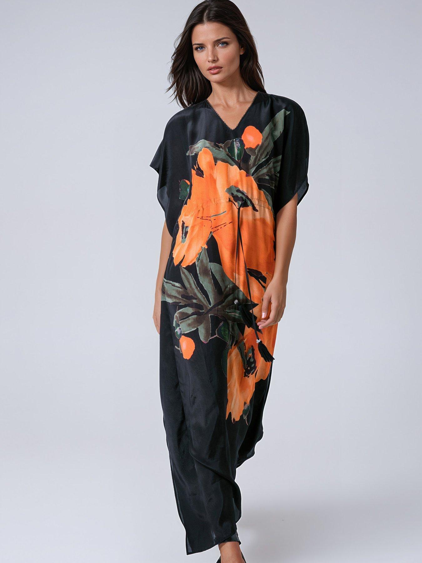 Religion Large Floral Prime Print Elina Maxi Kaftan - Orange
