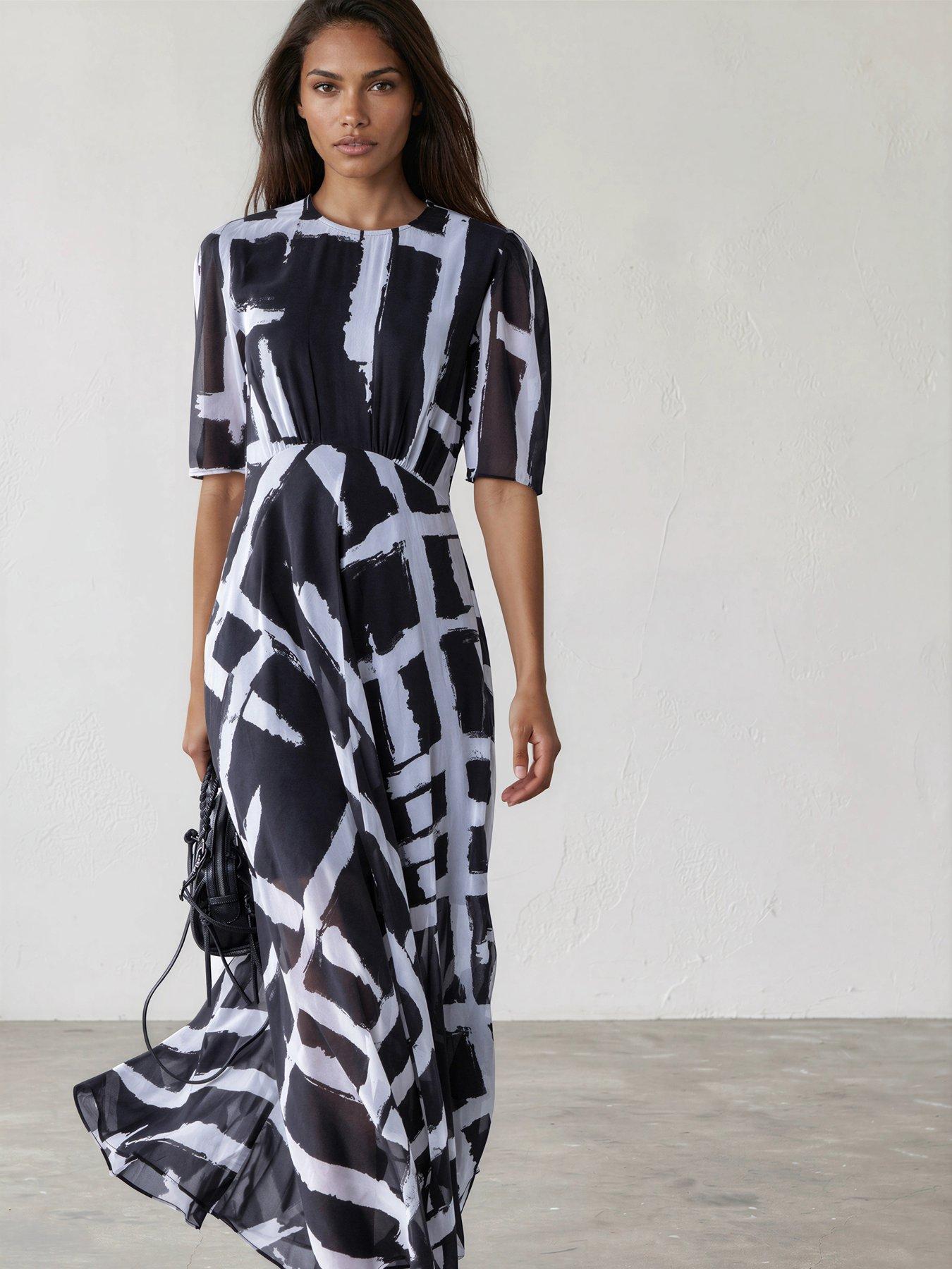 Religion Abstract Selvage Print Sienna Tea Dress - Black