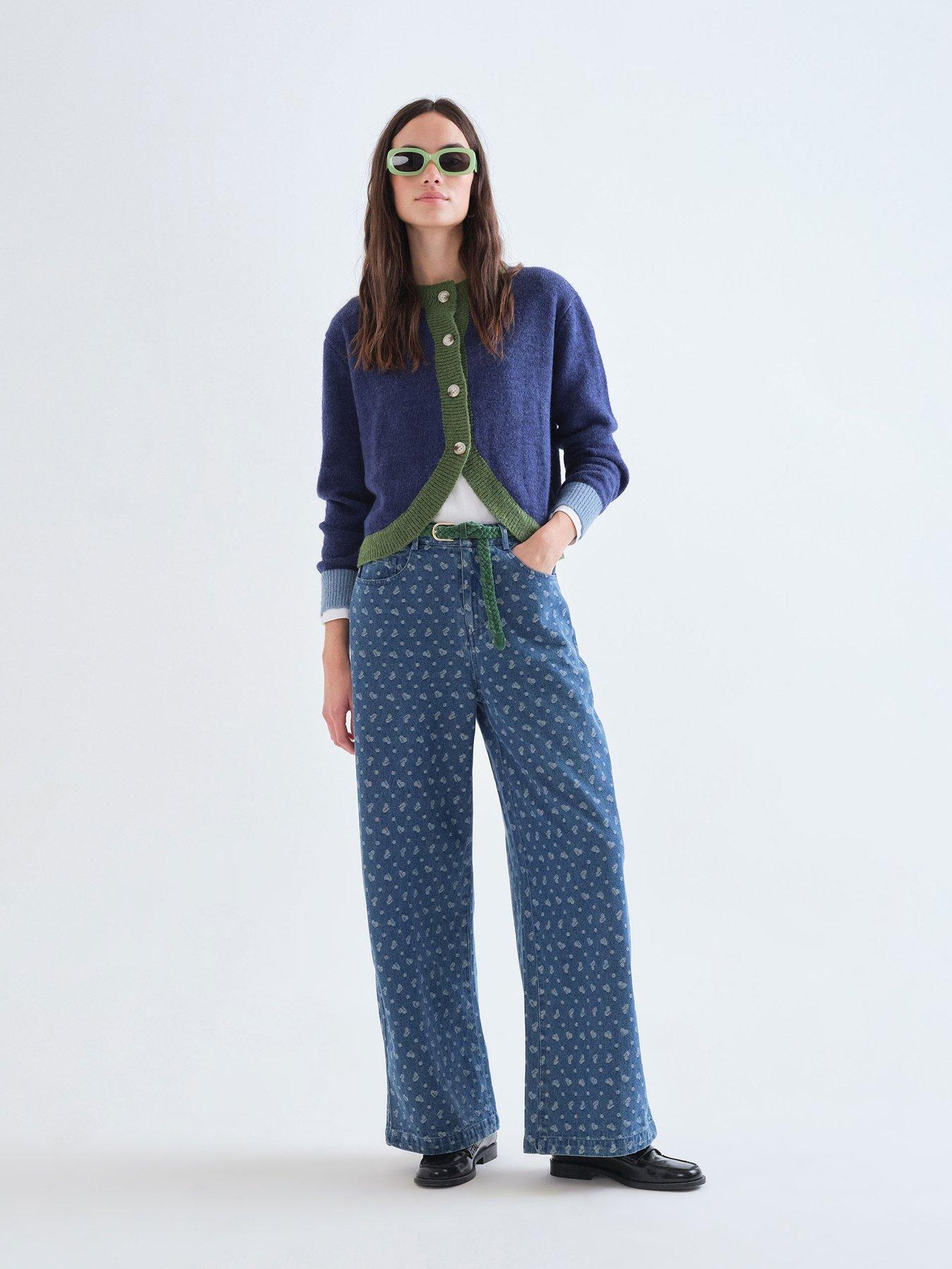 Image 3 of 5 of Compania Fantastica Women's Contrast Trim Button-Through Cardigan - Blue/Green