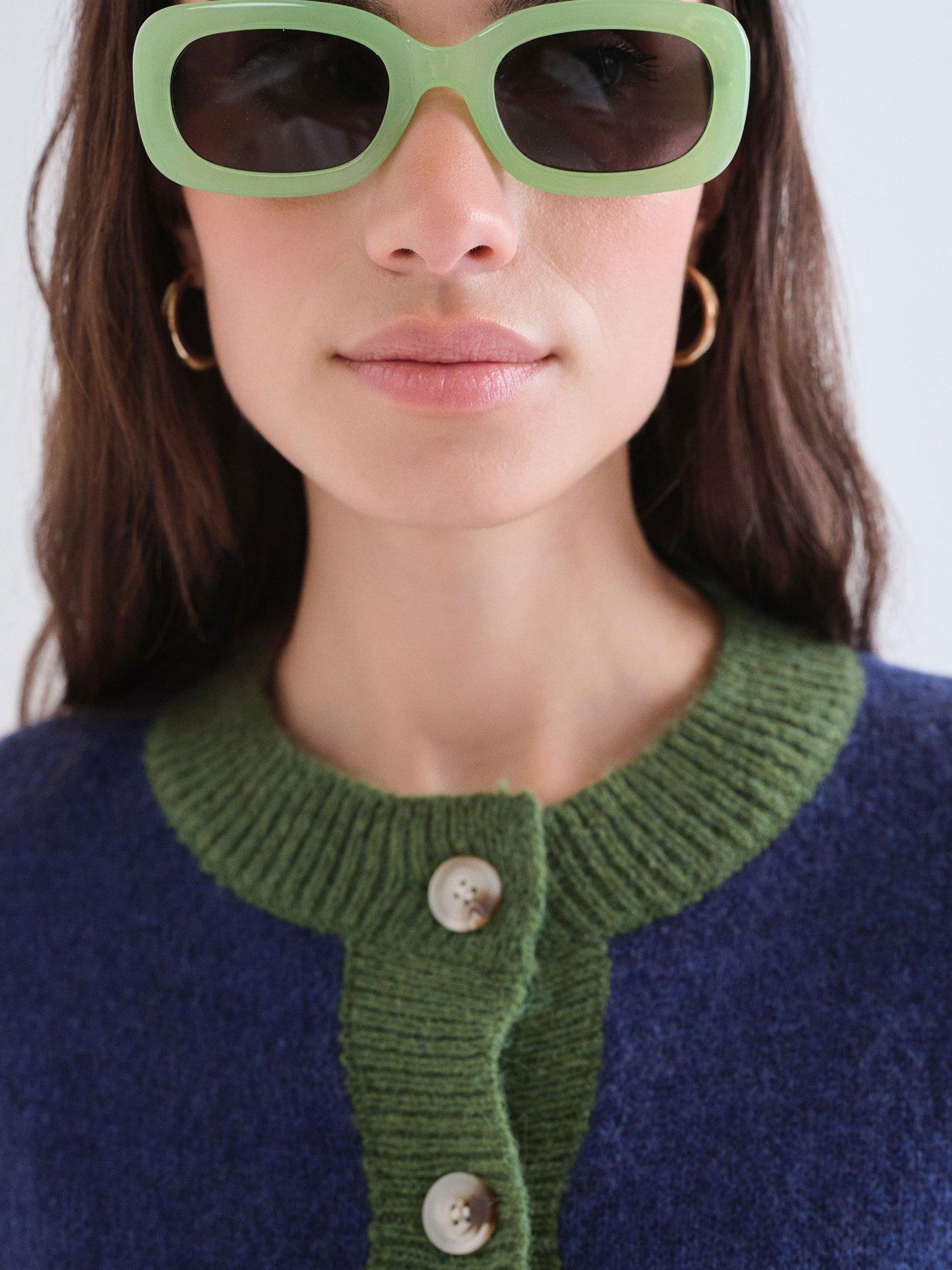 Image 4 of 5 of Compania Fantastica Women's Contrast Trim Button-Through Cardigan - Blue/Green