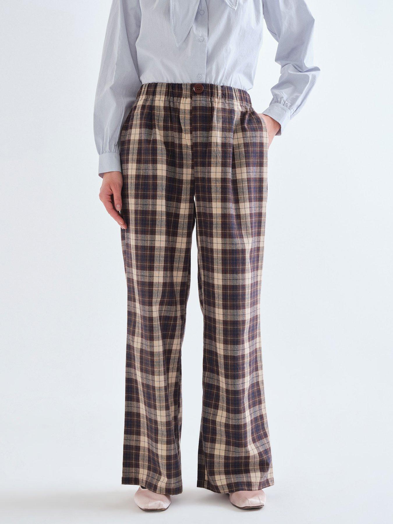 Compania Fantastica Women's Plaid Wide Leg Trousers - Brown