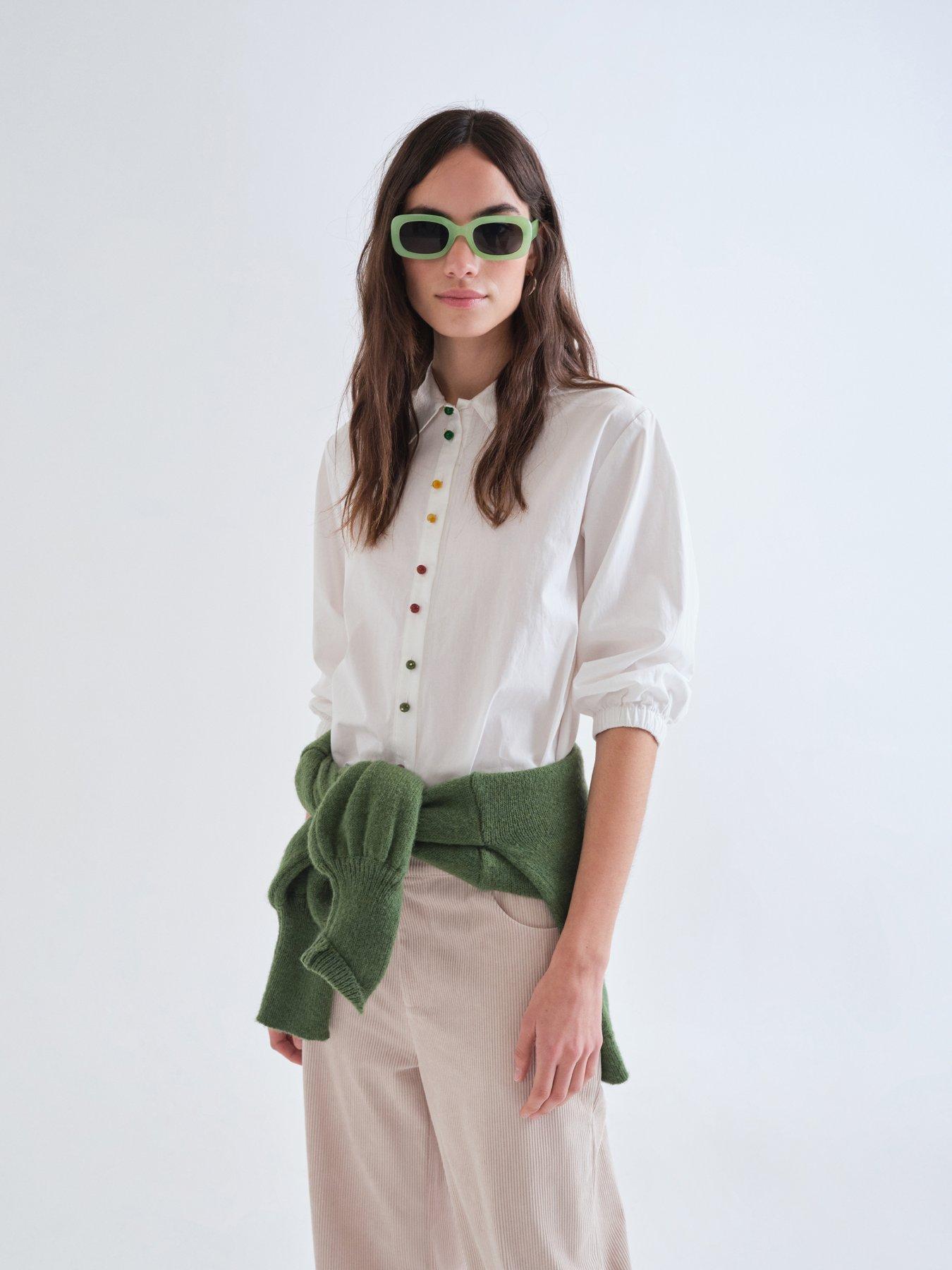 Image 1 of 5 of Compania Fantastica Women's Rainbow Bead Button-Through Shirt - White