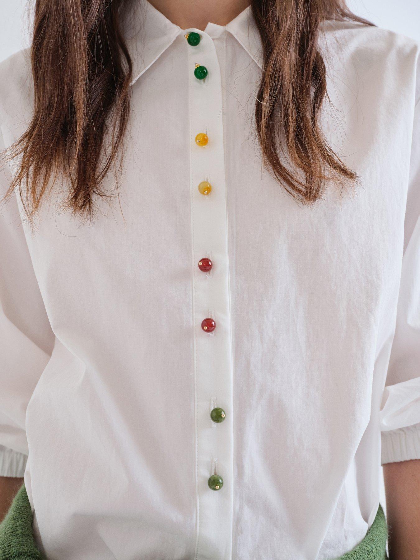 Image 5 of 5 of Compania Fantastica Women's Rainbow Bead Button-Through Shirt - White