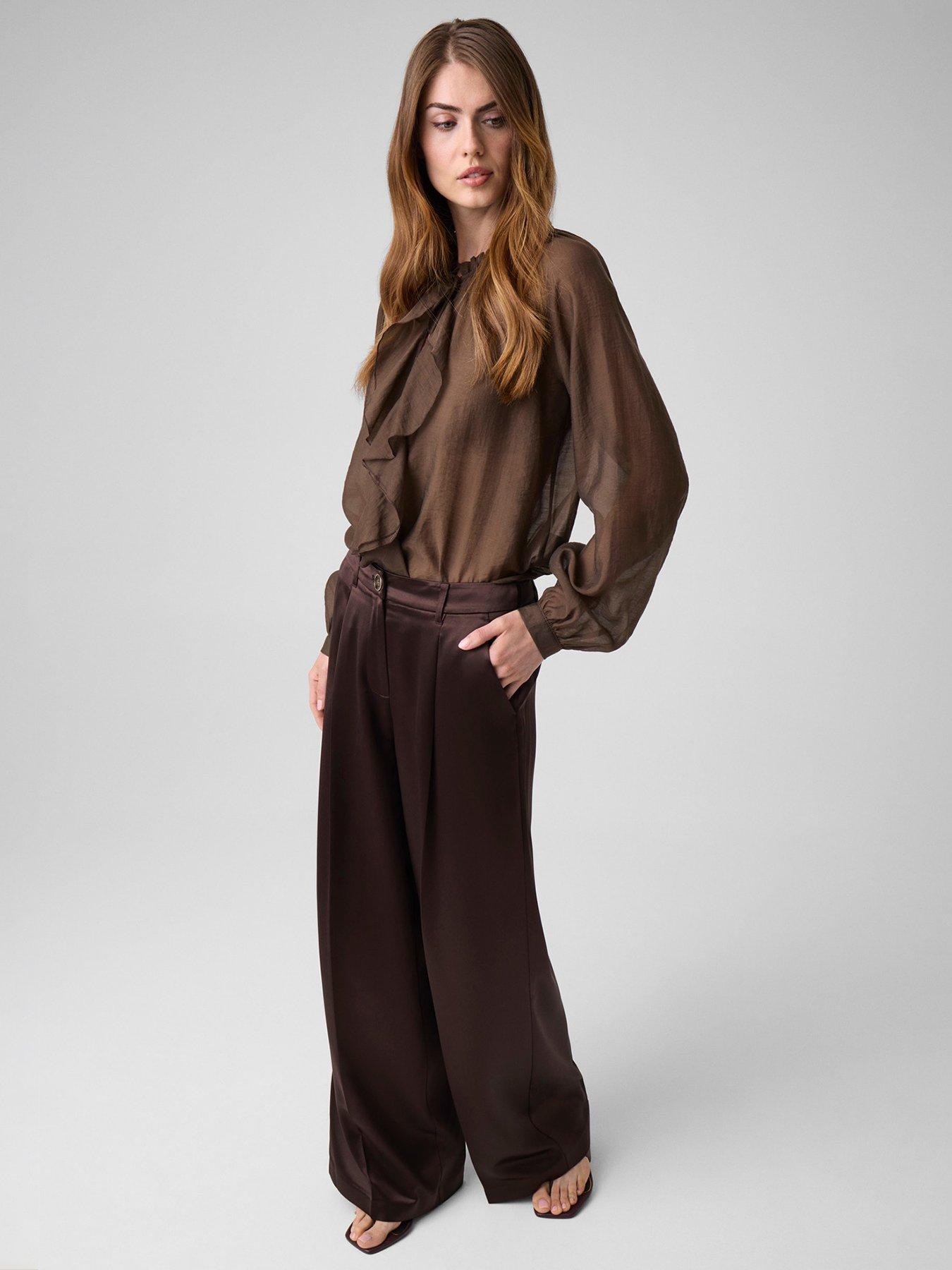 Guess Flora Wide Leg Pant, Brown, Size L, Women