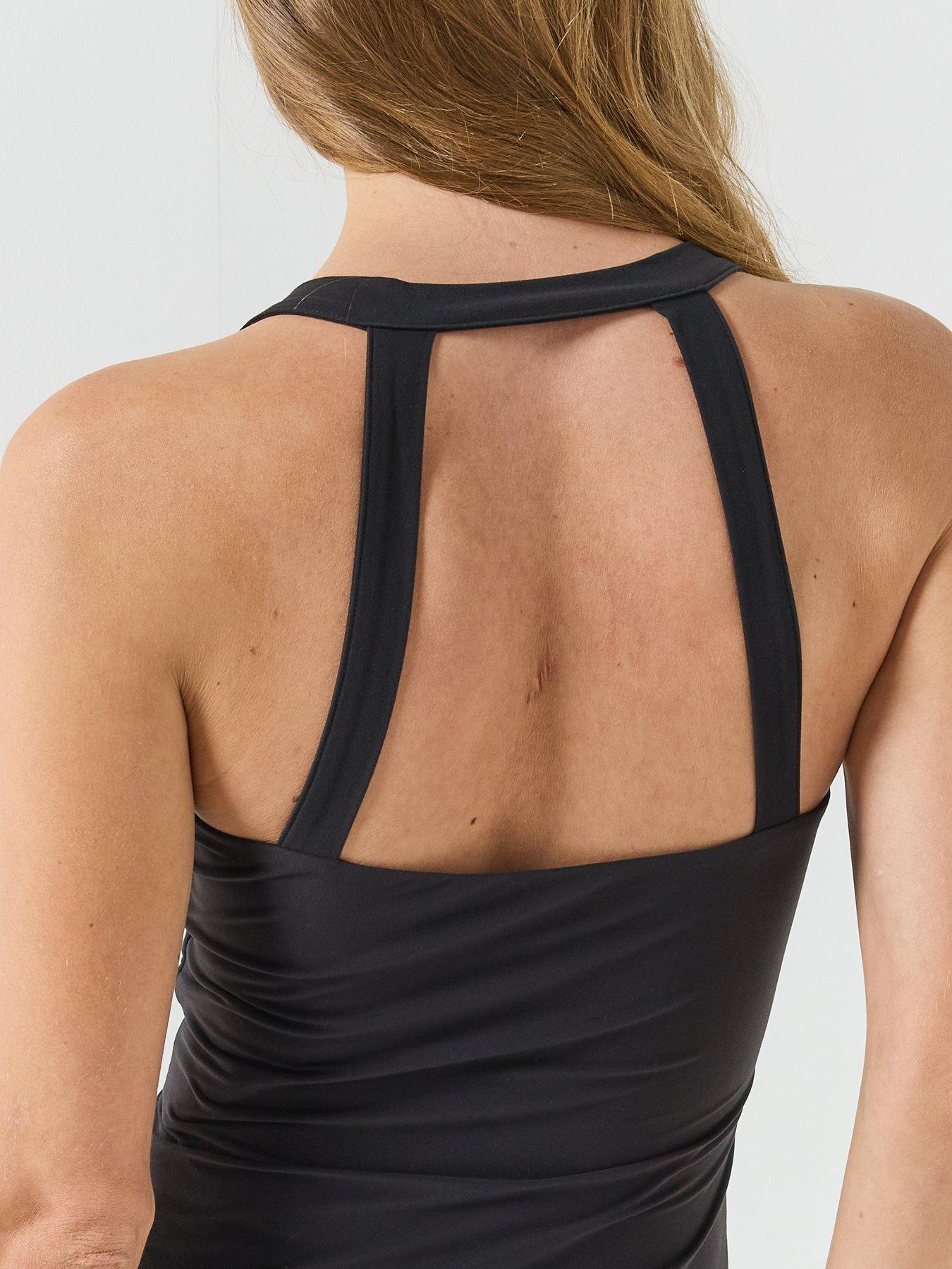 Image 5 of 5 of Guess Womens Slim Fit Square Neck Logo Top&nbsp;- Black