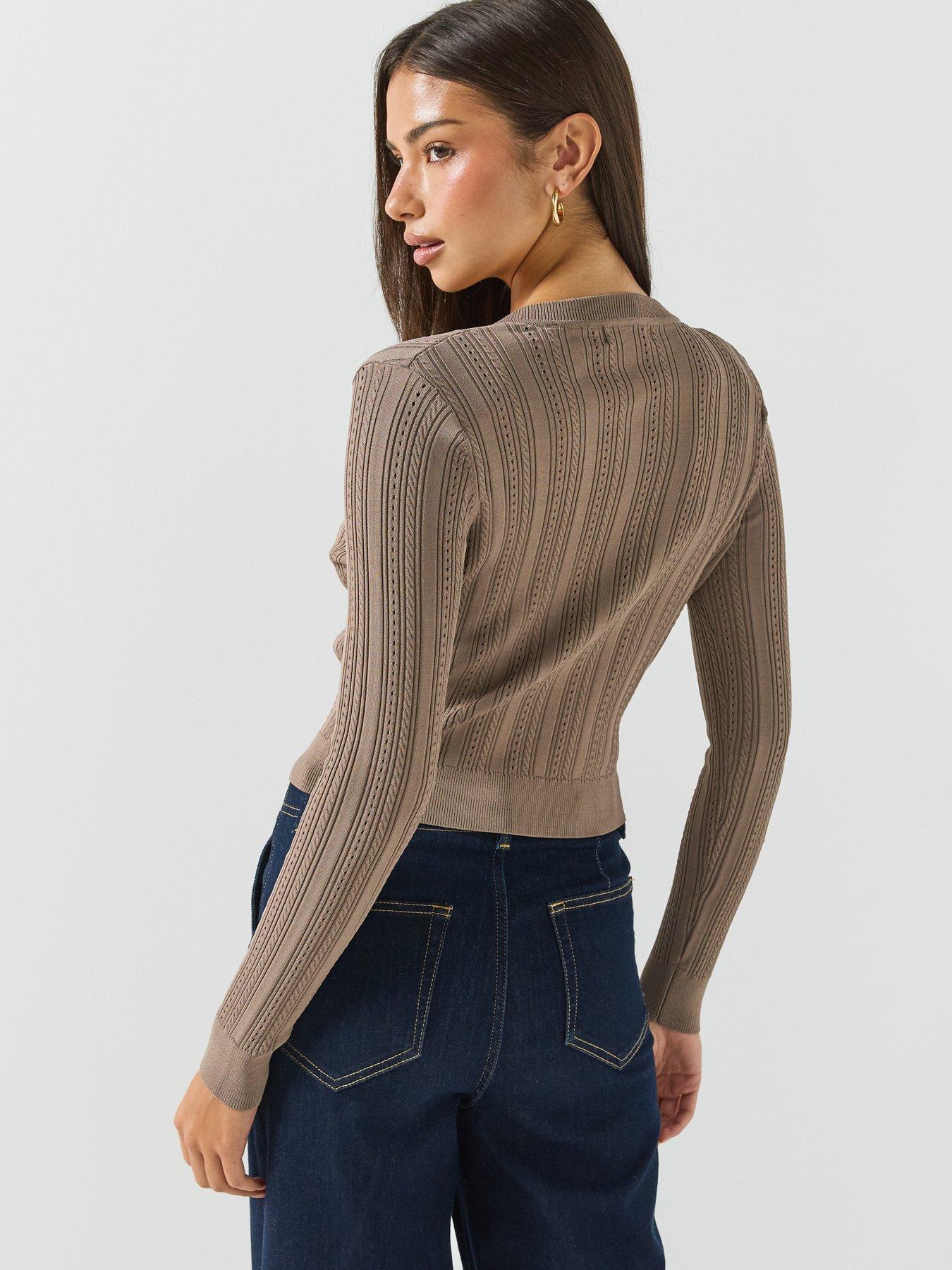 Image 2 of 6 of Guess Womens Knitted Button-Through Cardigan - Beige