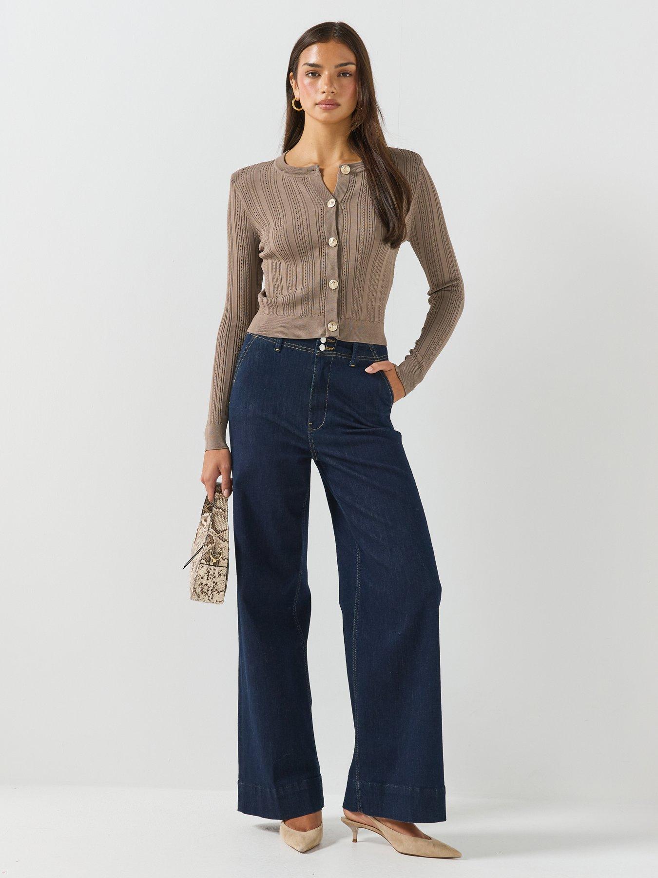 Image 3 of 6 of Guess Womens Knitted Button-Through Cardigan - Beige