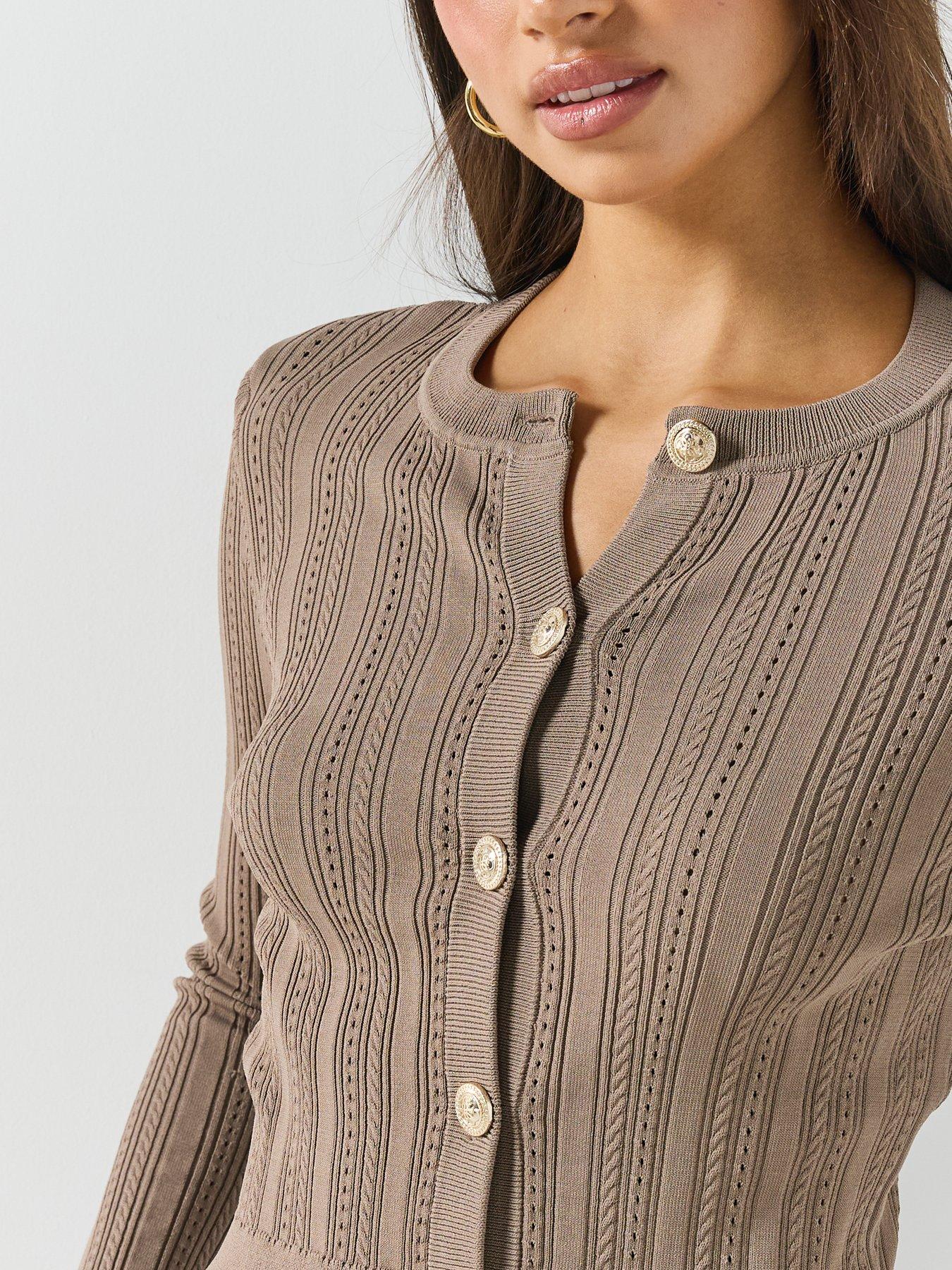 Image 6 of 6 of Guess Womens Knitted Button-Through Cardigan - Beige