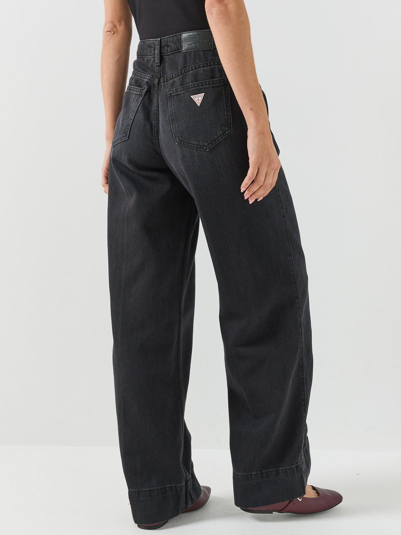 Image 2 of 5 of Guess Jeans Womens G11 Wide Leg Seamed Detail Jeans - Black