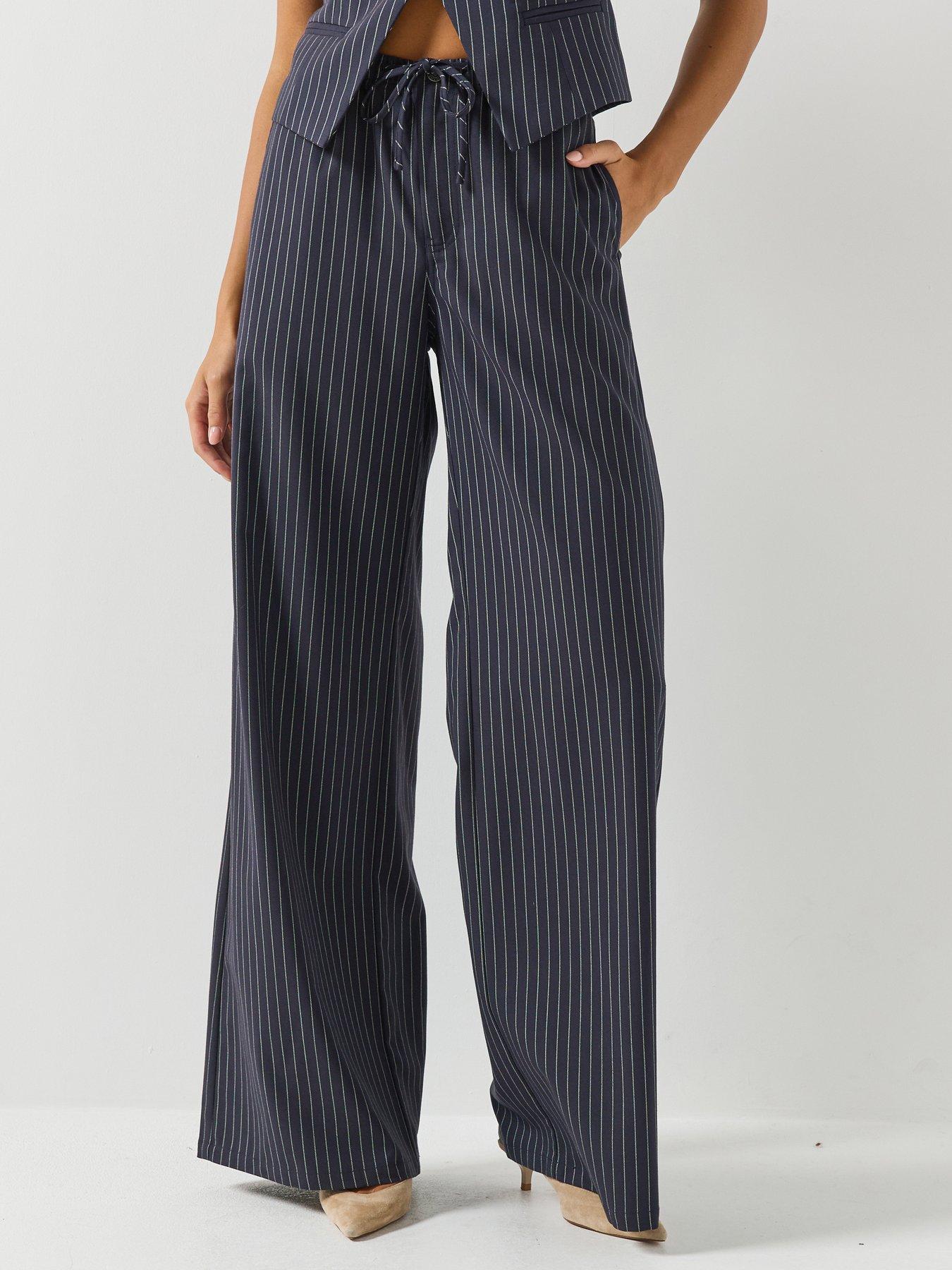 Guess Jeans Womens Pull-On Tie Waist Wide Leg Trousers, Blue, Size 28, Women