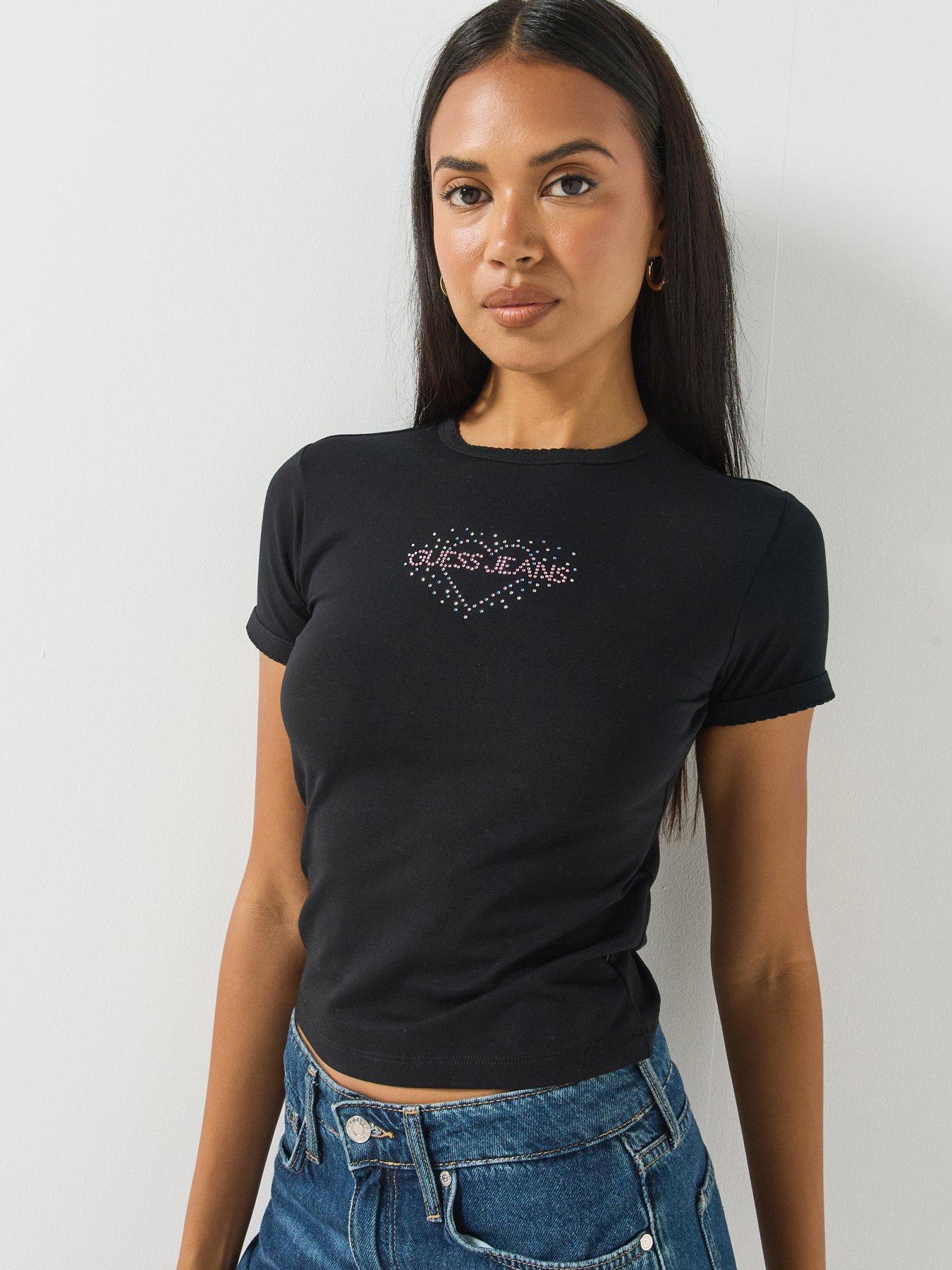 Guess Jeans Rhinestone Heart Baby T-shirt - Black
