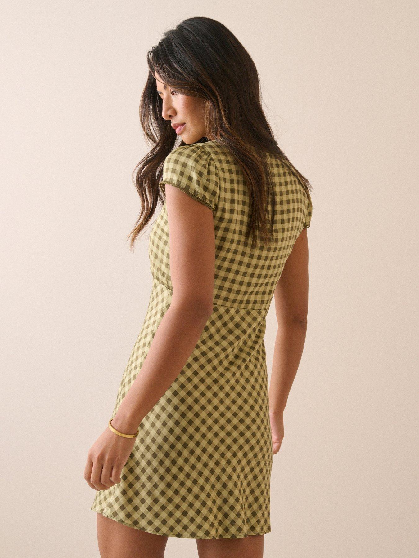 Image 2 of 5 of Nobodys Child Rosa Gingham Mini Dress - Green