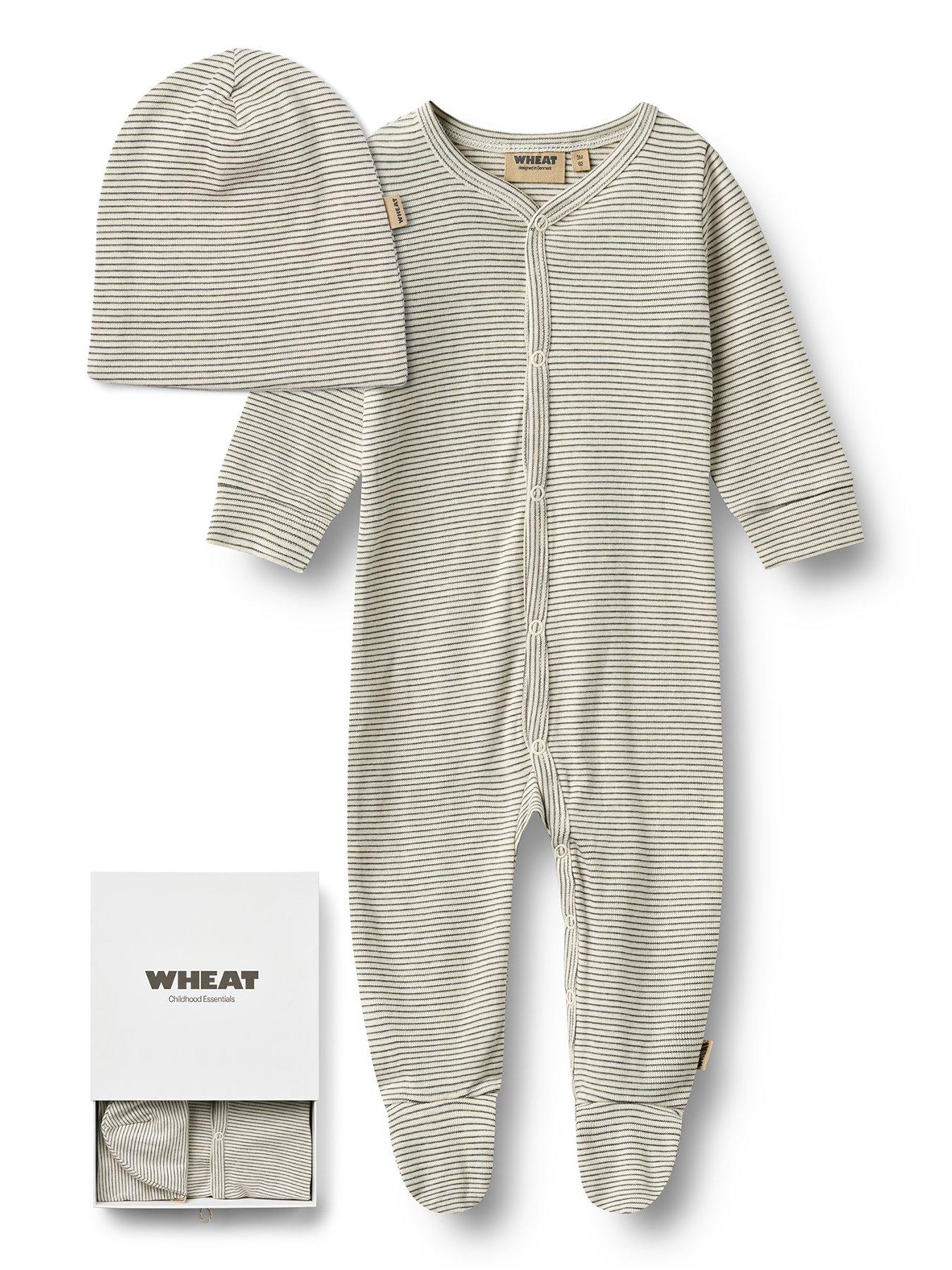 Image 1 of 6 of Wheat Baby Boys Stripe Sleepsuit &amp; Hat Giftbox - Cream