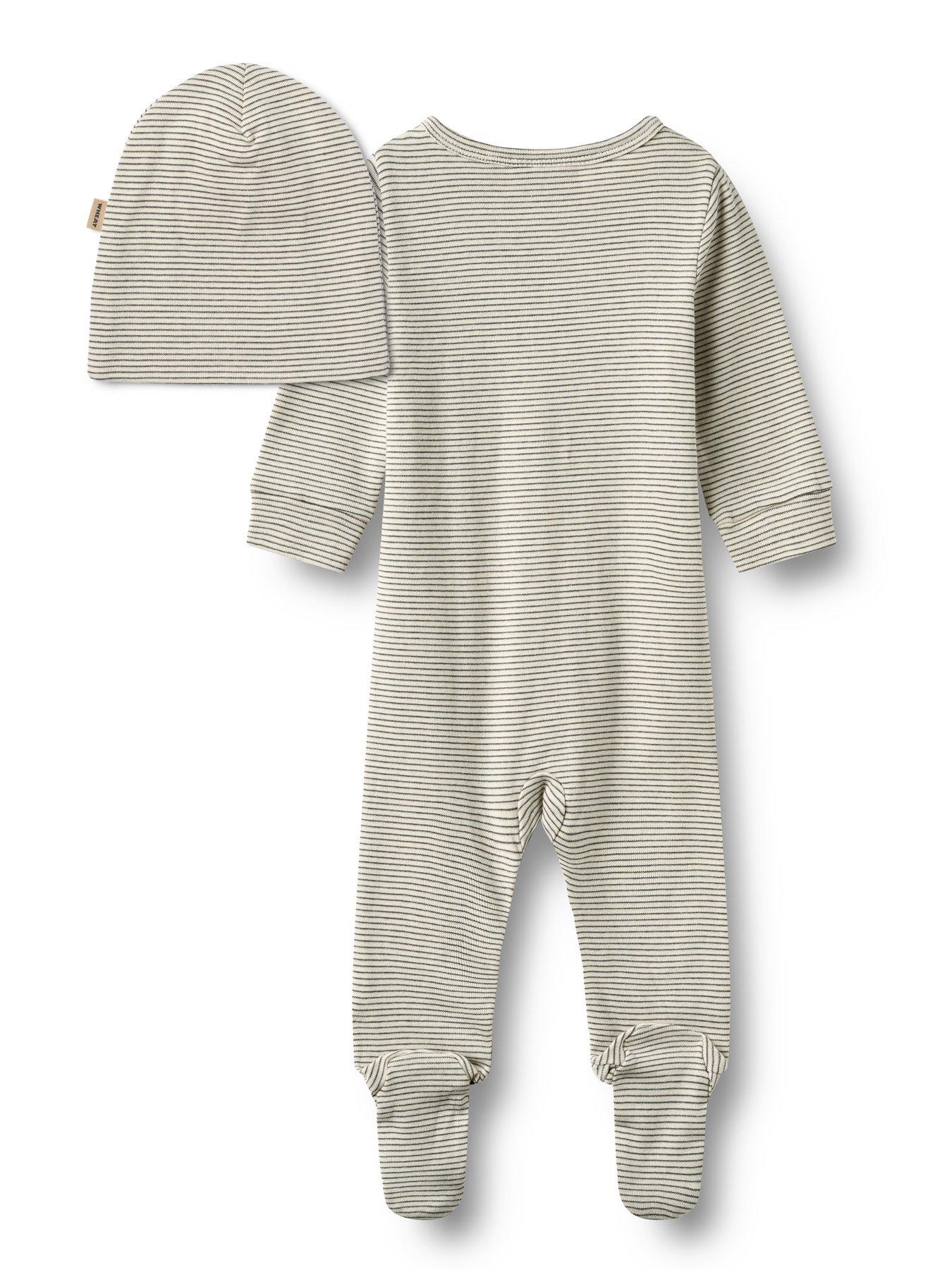 Image 4 of 6 of Wheat Baby Boys Stripe Sleepsuit &amp; Hat Giftbox - Cream