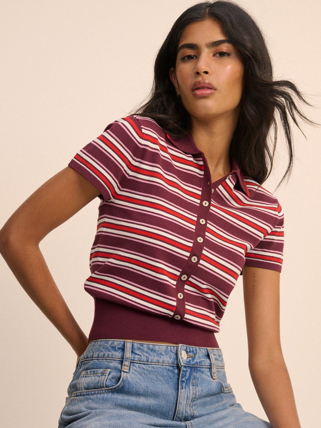 Nobodys Child Waisted Polo Knit Top, Multi, Size M, Women