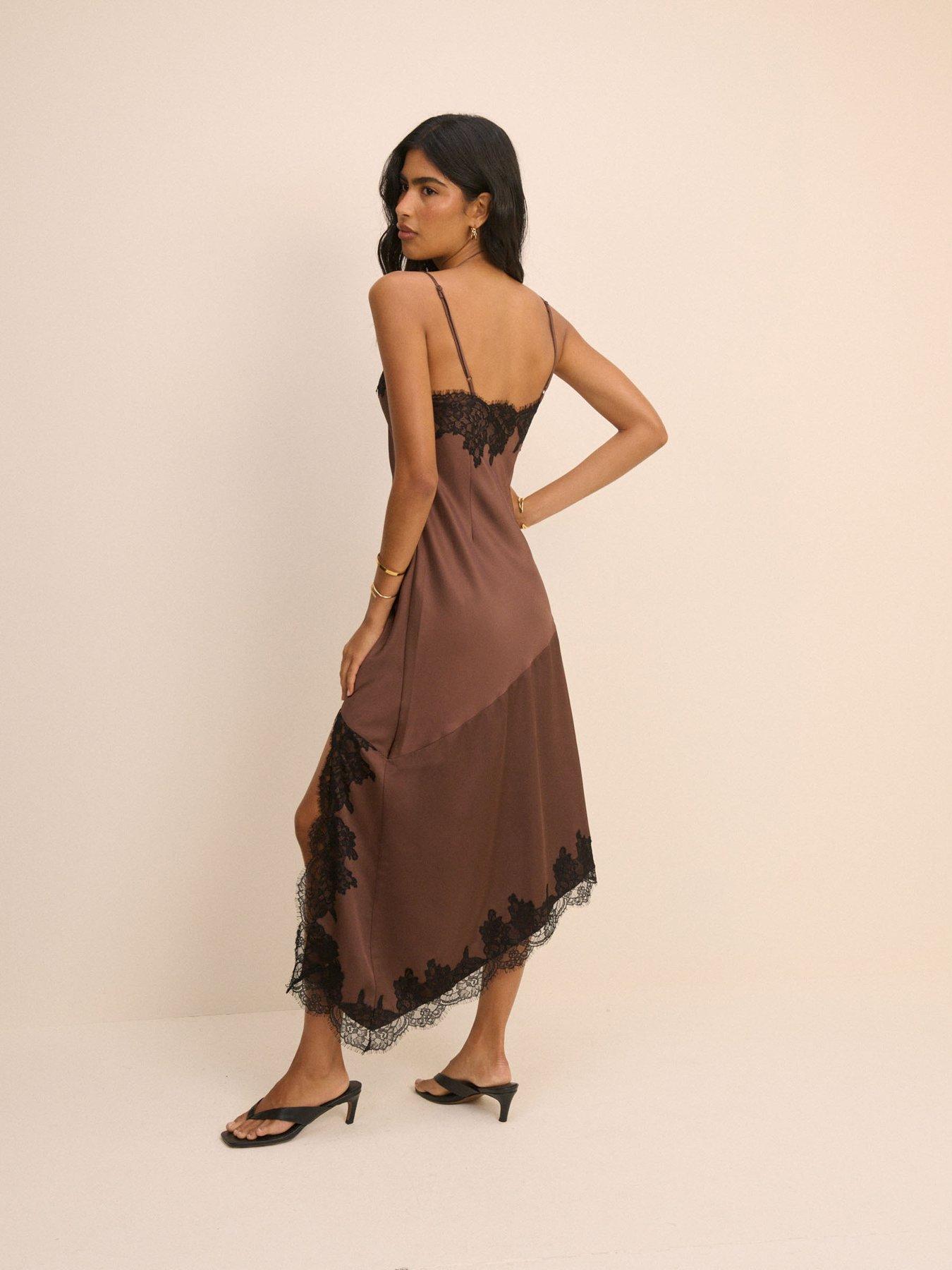 Image 2 of 5 of Nobodys Child Zaria Lace Detail Midi Dress - Brown