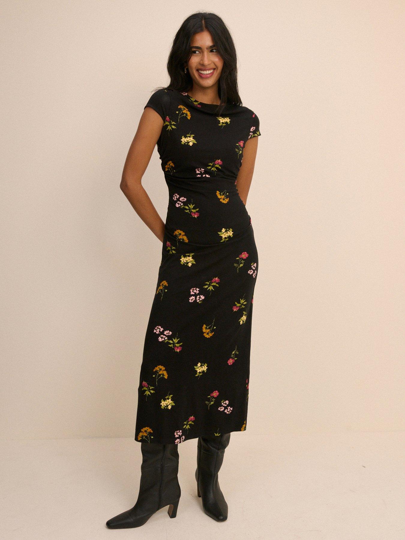 Nobodys Child Laurella Floral Print Midi Dress, Black, Size 12, Women