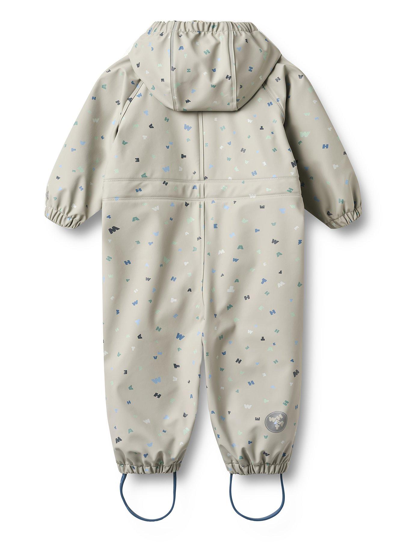Image 2 of 4 of Wheat Baby Boys Mika Alphabet Print Waterproof Zipped Puddlesuit - Grey