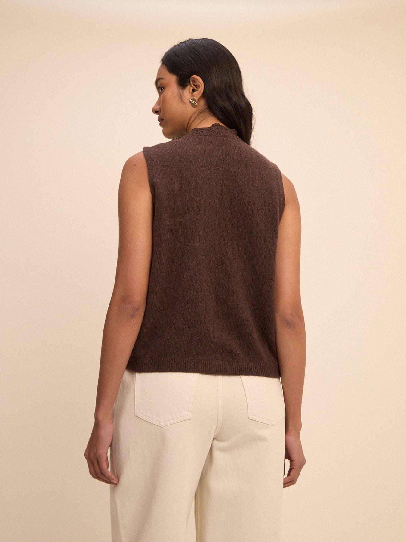 Image 2 of 5 of Nobodys Child Crochet Trim Sleeveless Cardigan - Brown