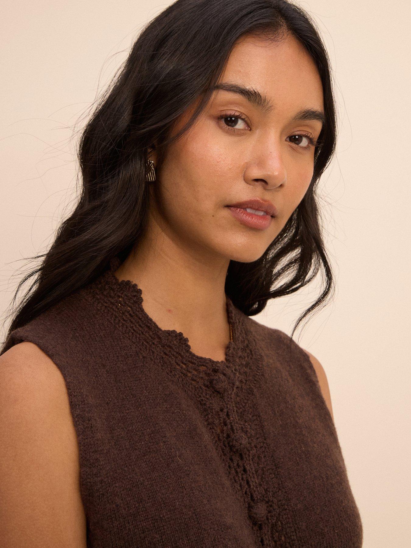 Image 5 of 5 of Nobodys Child Crochet Trim Sleeveless Cardigan - Brown