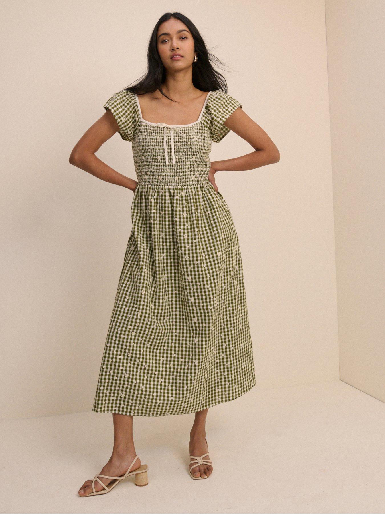 Nobodys Child Mindy Gingham Print Midi Dress, Green, Size 14, Women