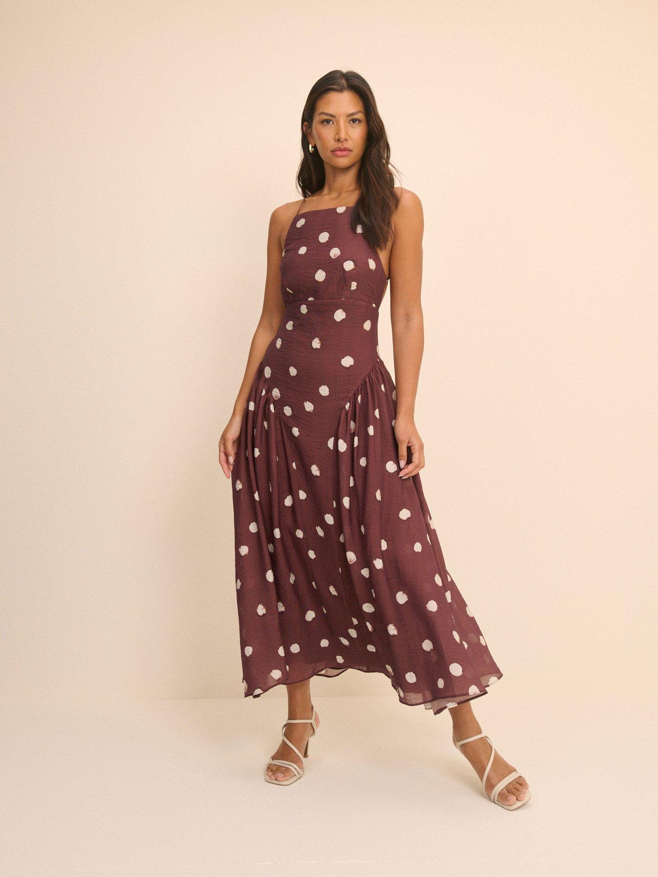 Nobody's Child Women's Brown Polka Dot Hartley Midi Dress Size 8 - Image 2