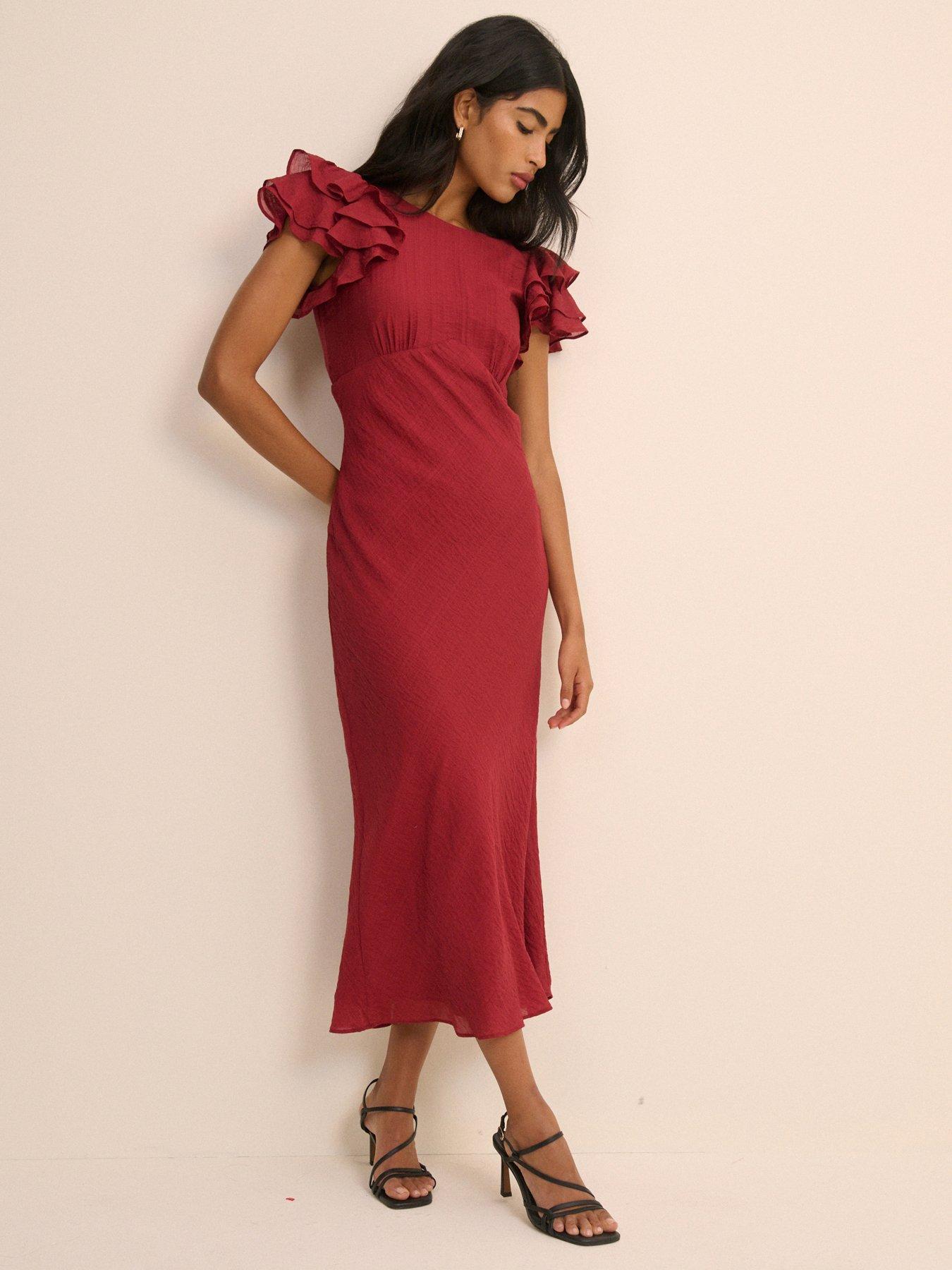 Nobodys Child Lola Frill Sleeve Midaxi Dress, Red, Size 10, Women