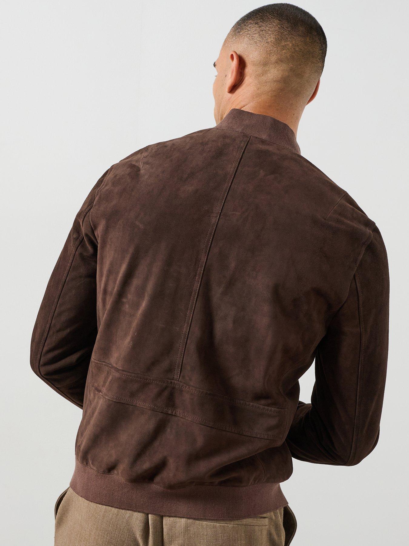 Image 2 of 6 of AllSaints Mens Suede Ribbed Bomber Jacket - Red