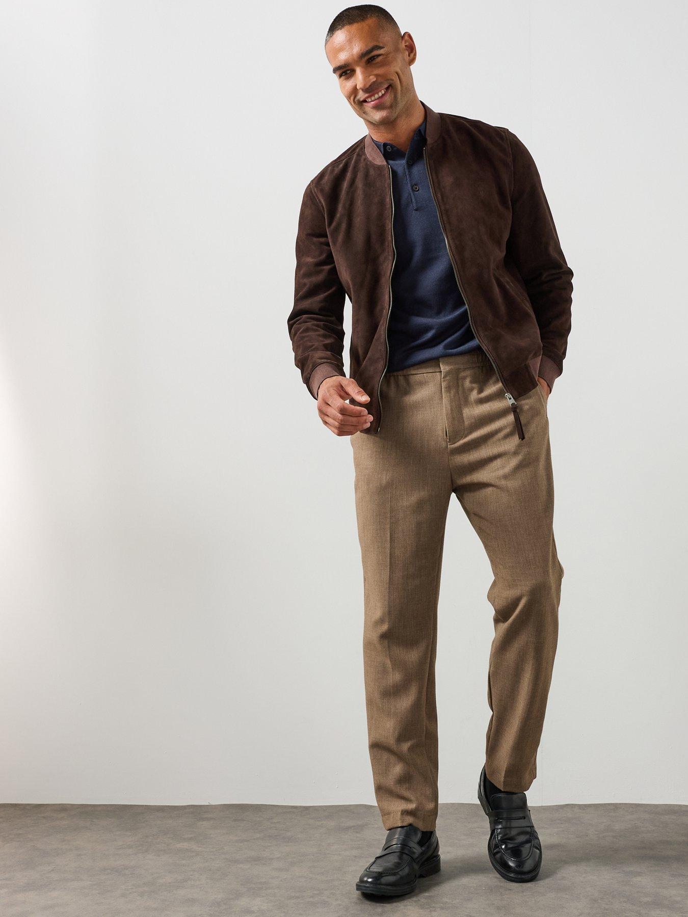 Image 3 of 6 of AllSaints Mens Suede Ribbed Bomber Jacket - Red