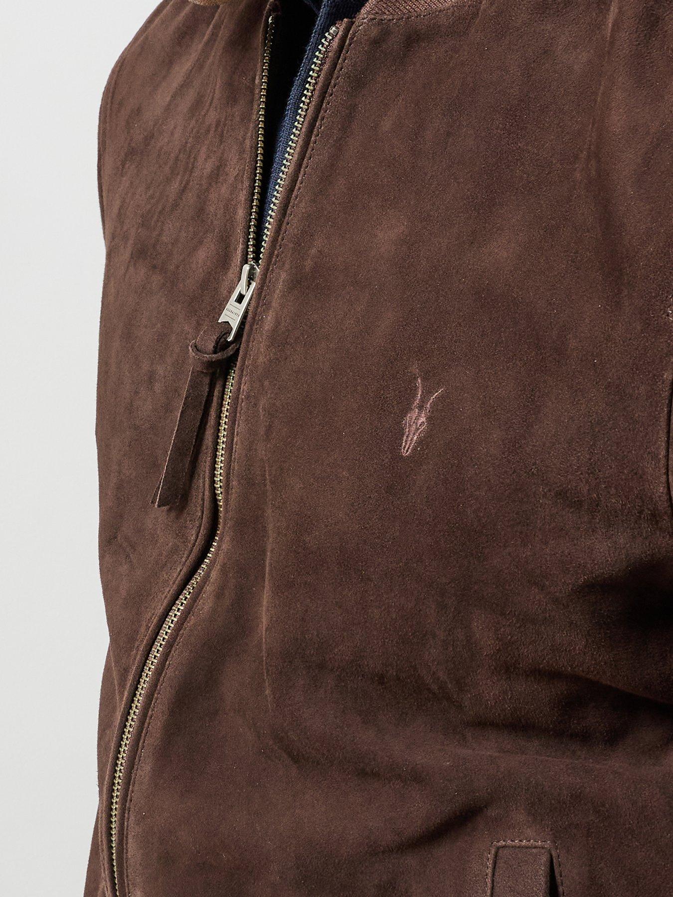 Image 5 of 6 of AllSaints Mens Suede Ribbed Bomber Jacket - Red