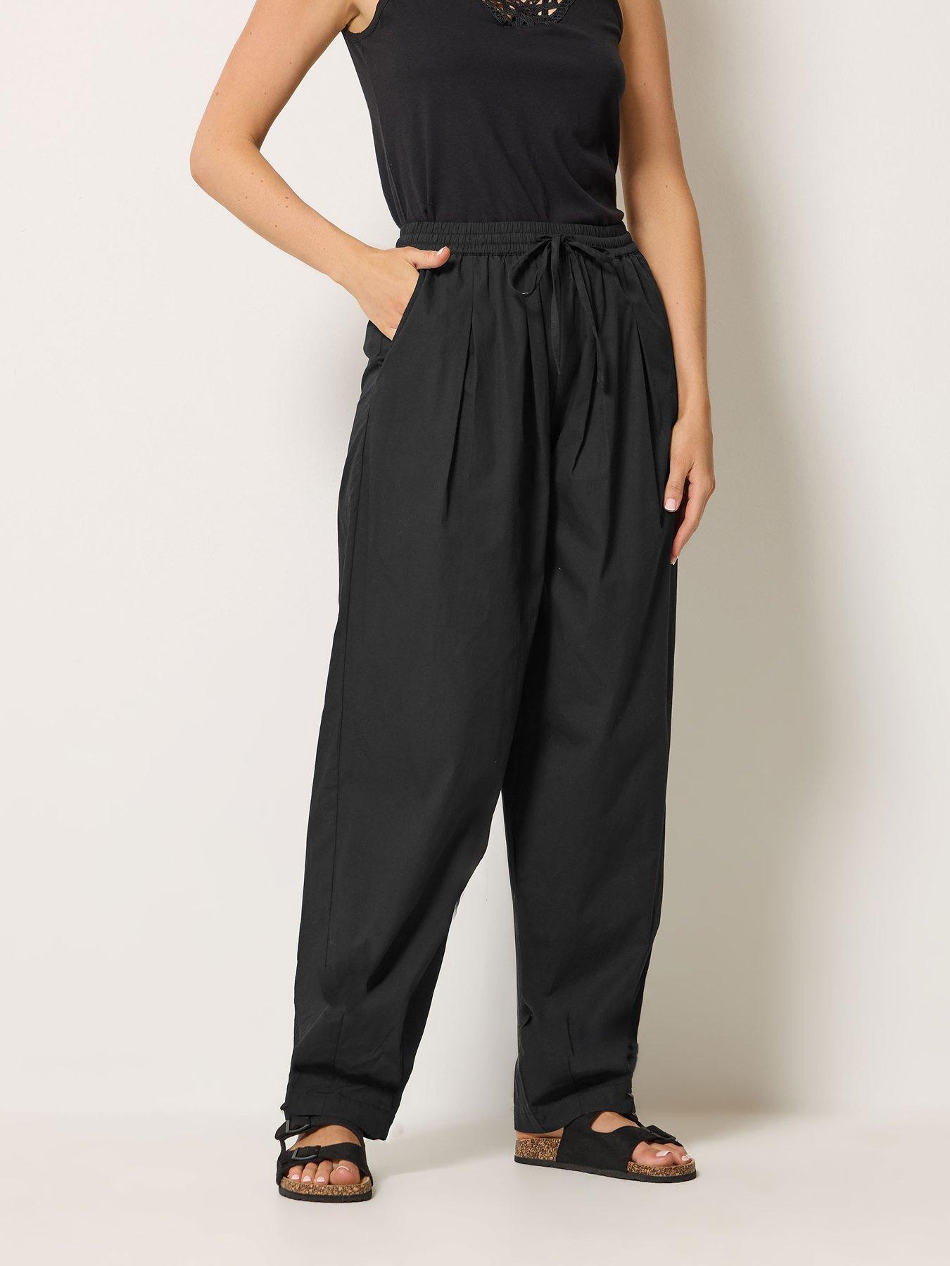 Long Tall Sally Barrel Cotton Trousers 34" - Black