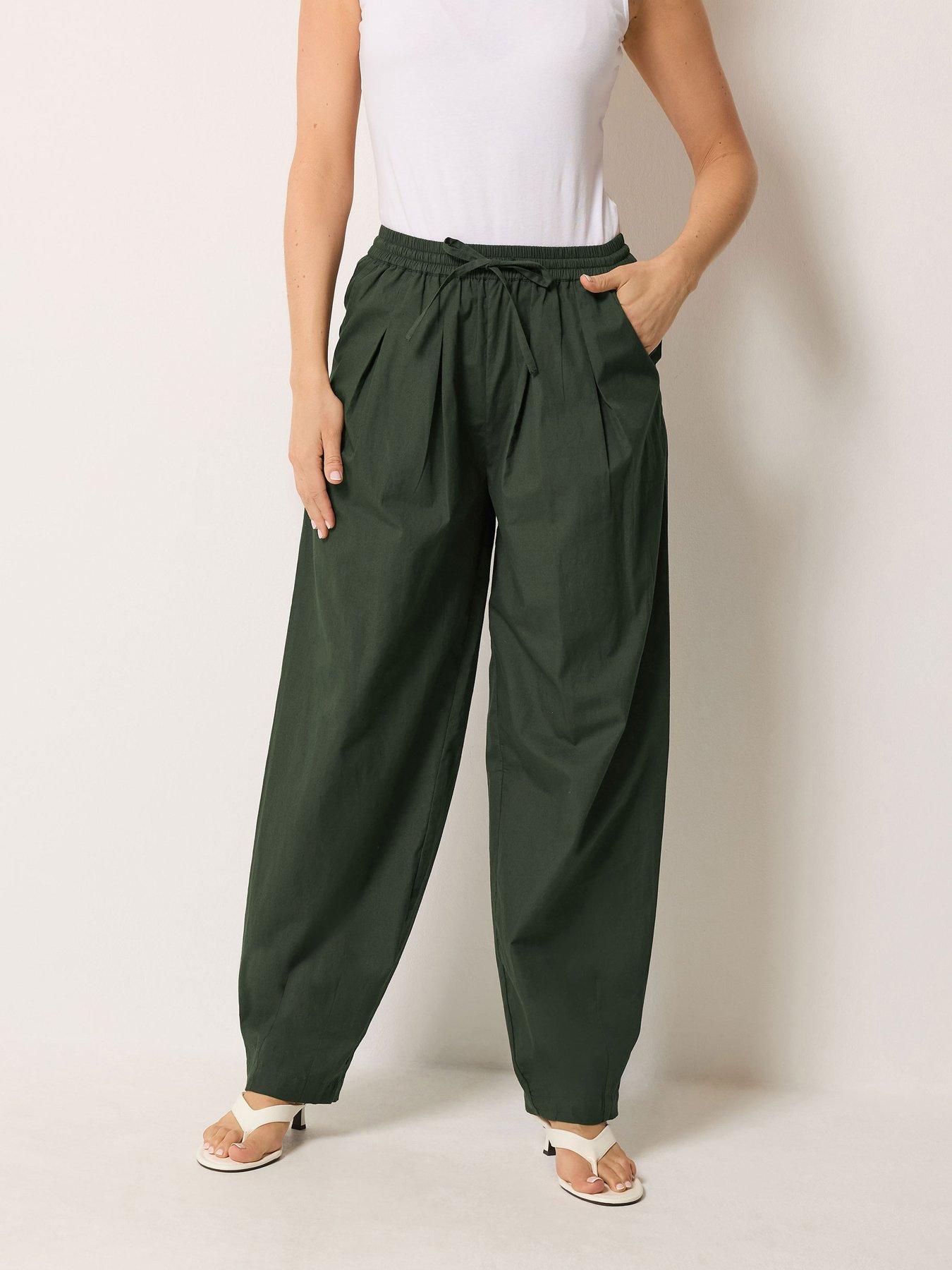 Long Tall Sally Barrel Cotton Trousers 36" - Green