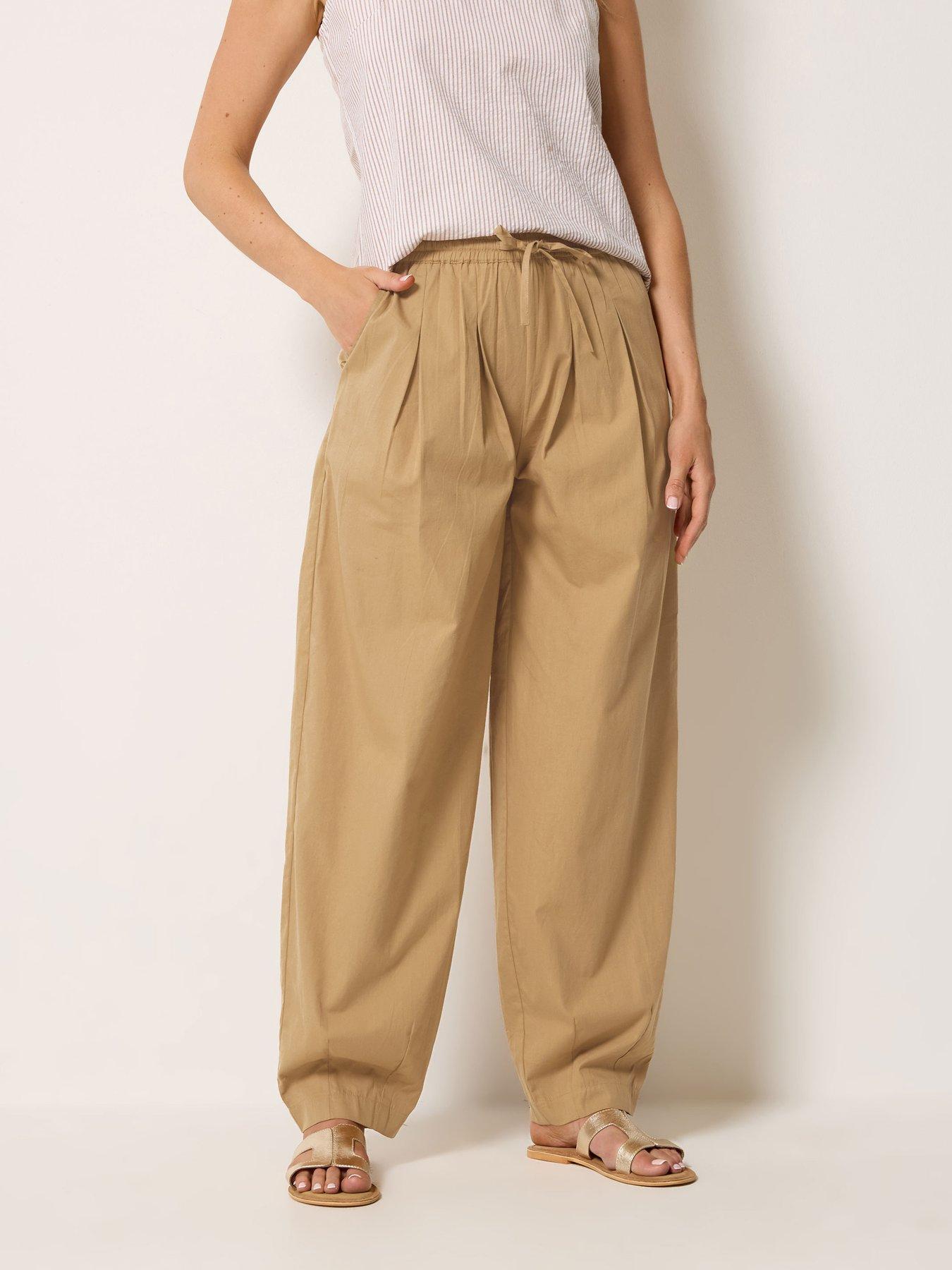 Long Tall Sally Barrel Cotton Trousers 36" - Cream
