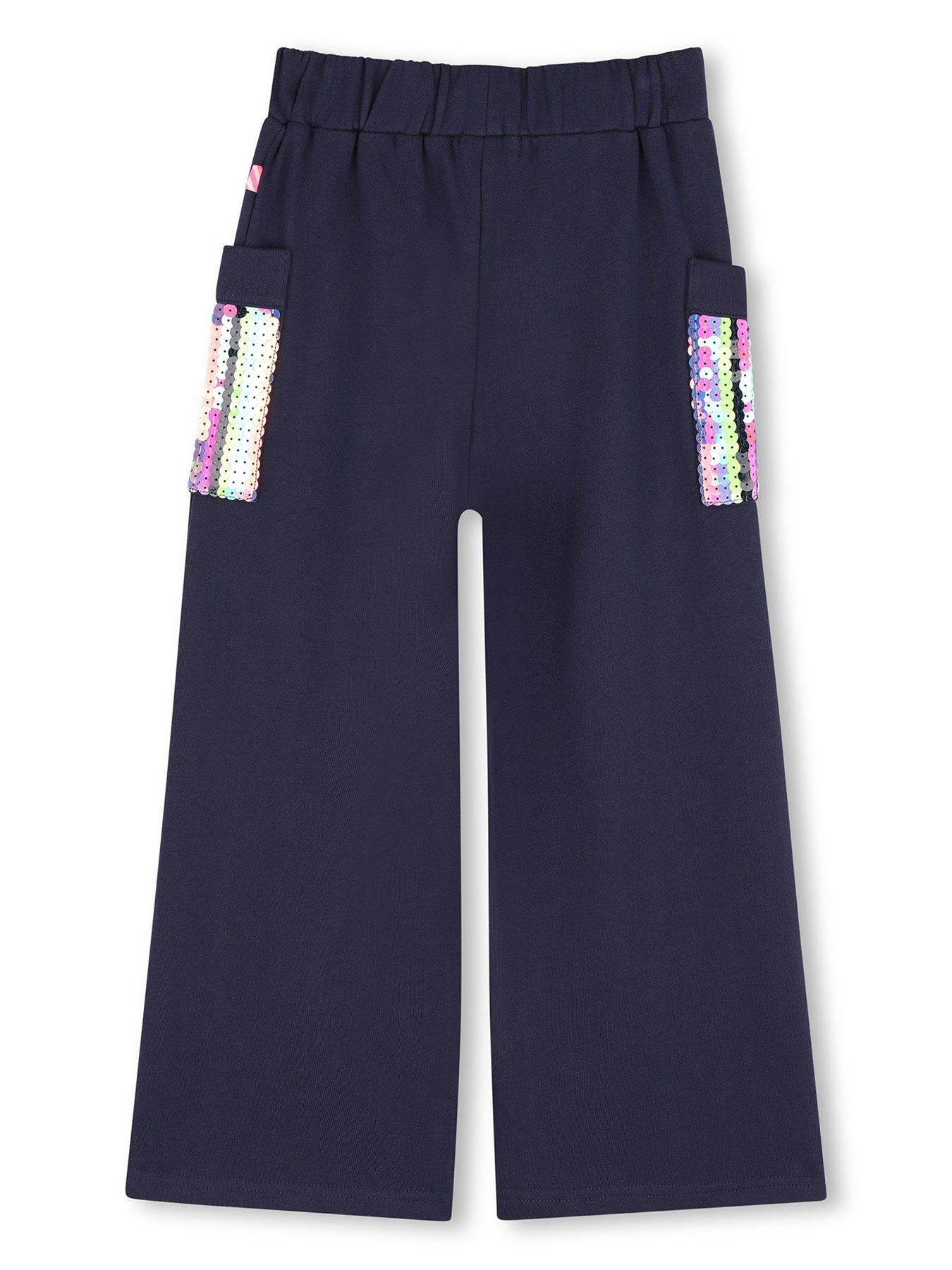 Image 2 of 3 of Billieblush Girls Sequin Pocket Fleece Jog Trousers - Navy