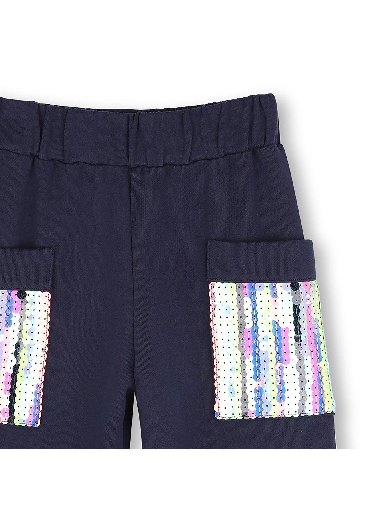 Image 3 of 3 of Billieblush Girls Sequin Pocket Fleece Jog Trousers - Navy