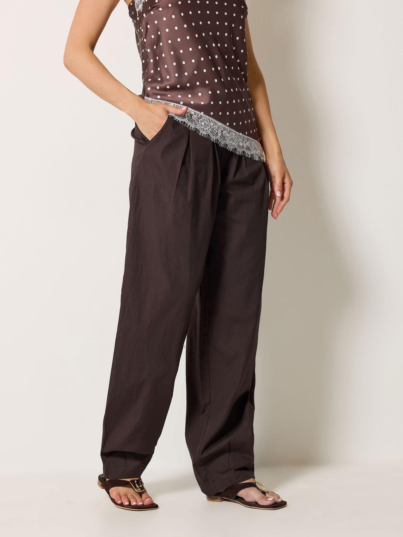 Long Tall Sally Barrel Cotton Trousers 36" - Brown